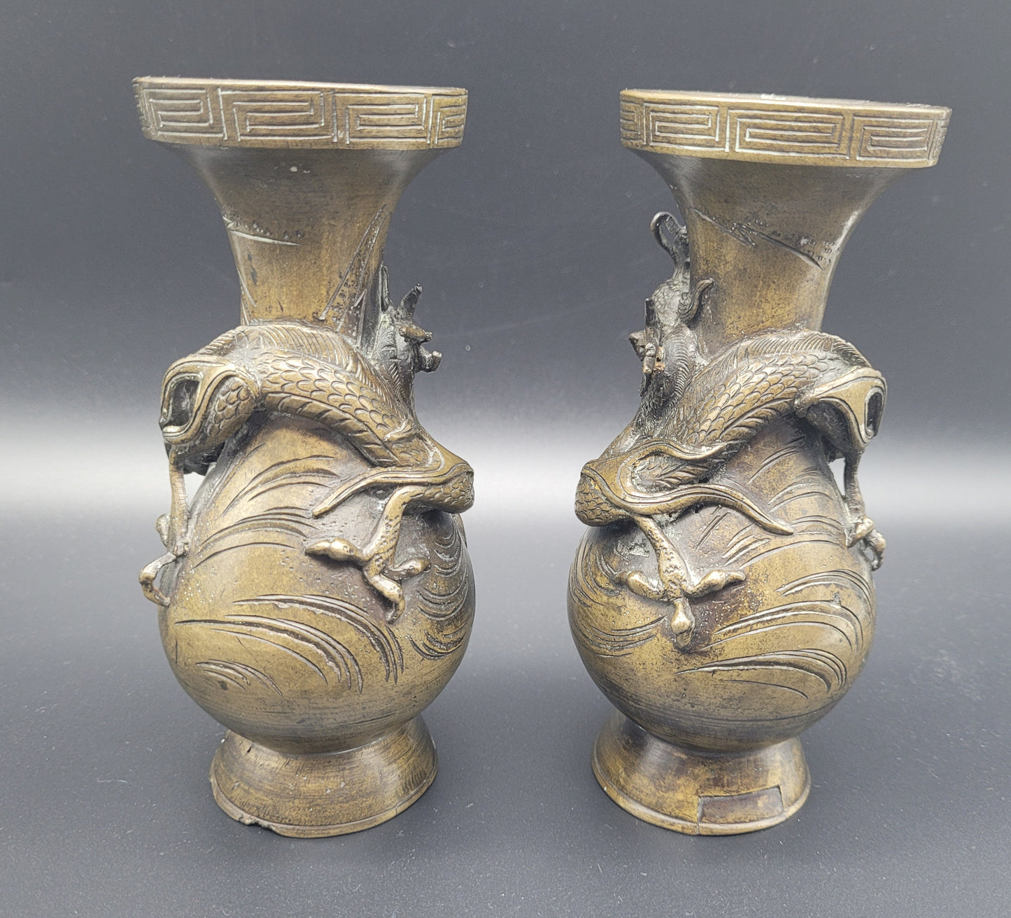 Antique Chinese Bronze Dragon Vases