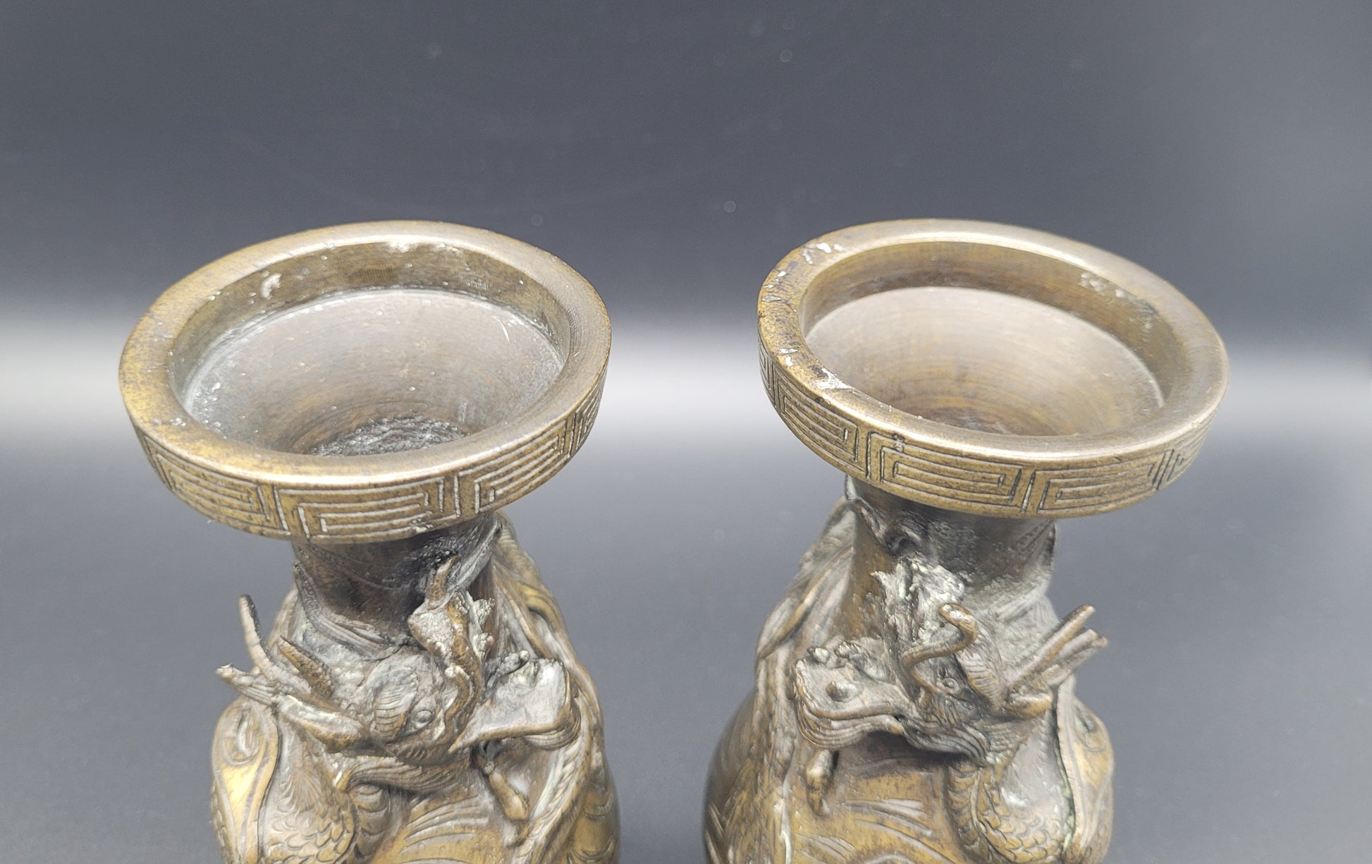 Antique Chinese Dragon Vases Pair 19th Century