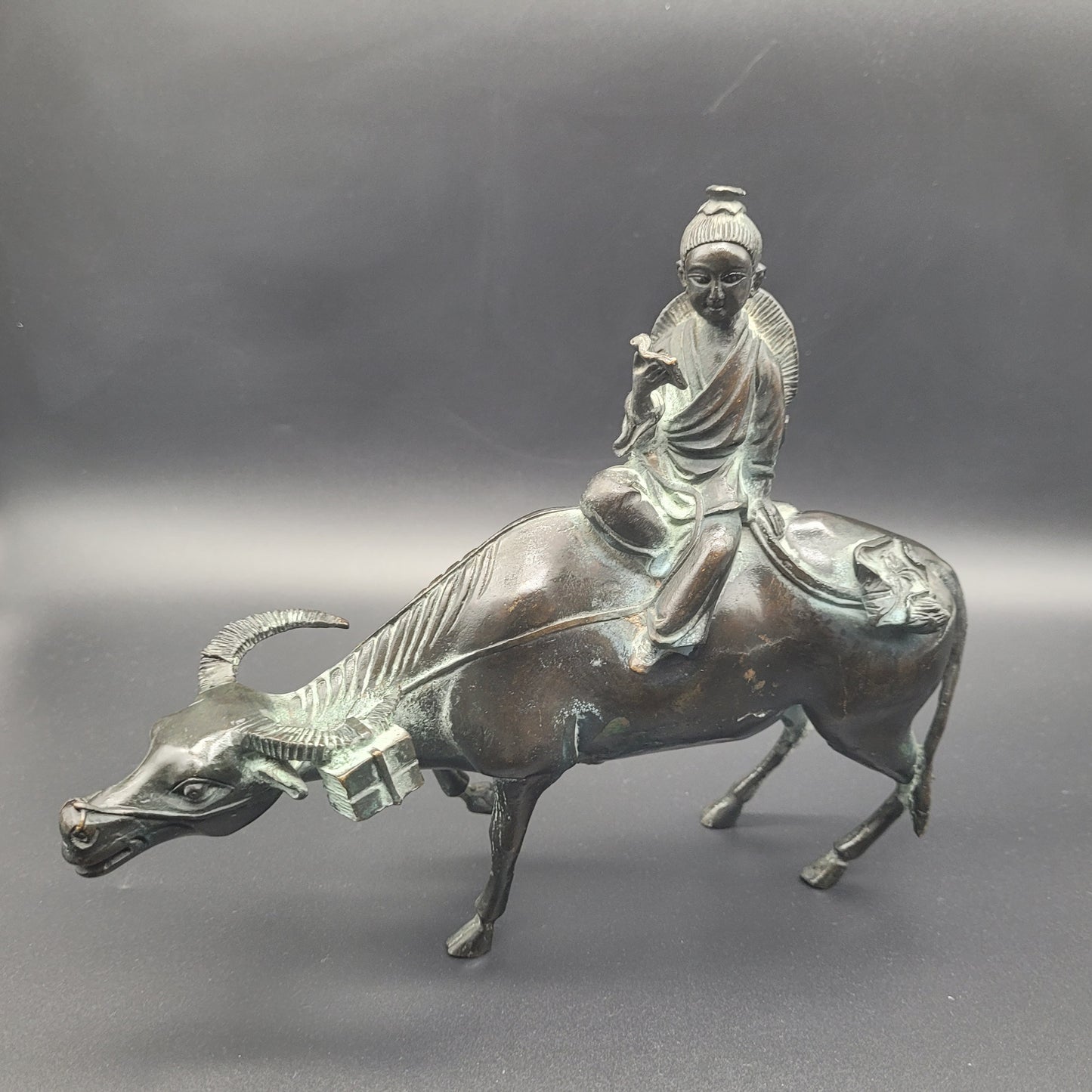 Antique Chinese Bronze of Lohan Seated On An Ox 19th Century