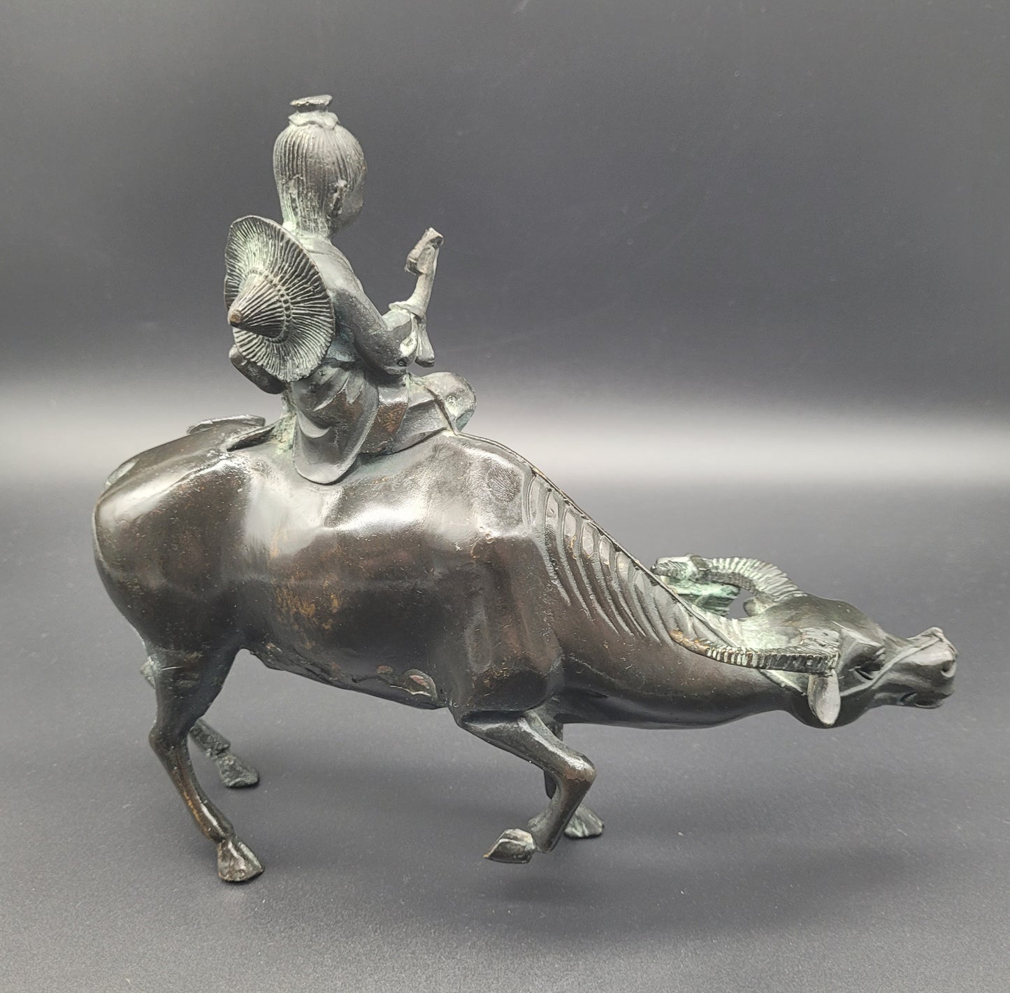 Qing Chinese Bronze of Lohan Seated On An Ox