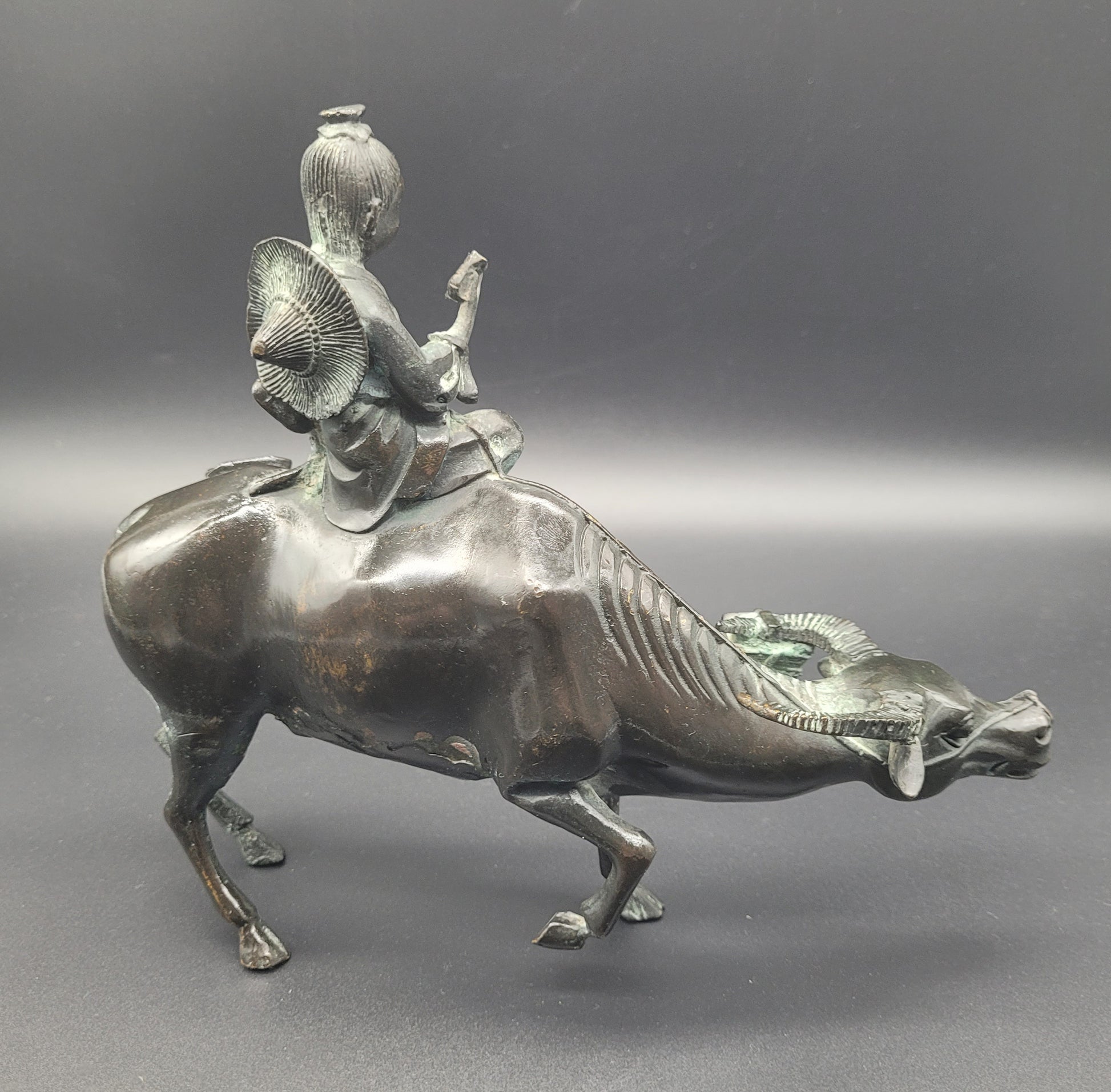 Qing Chinese Bronze of Lohan Seated On An Ox