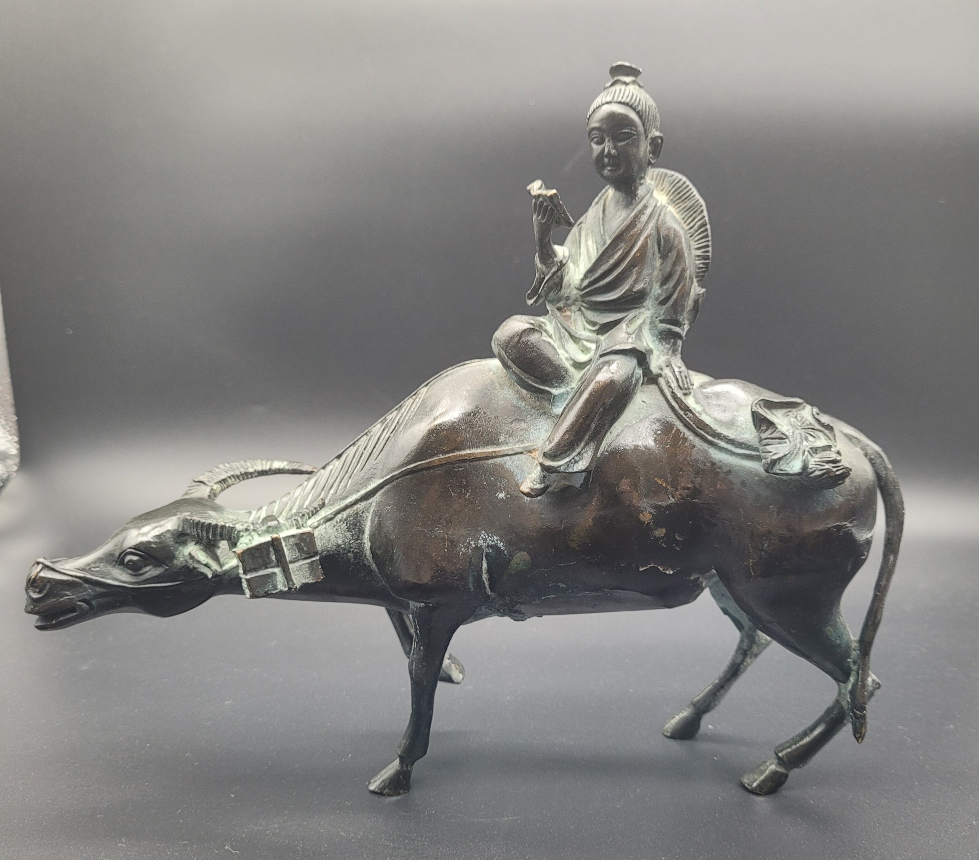 Antique Chinese Bronze of Lohan Seated On An Ox 19th Century