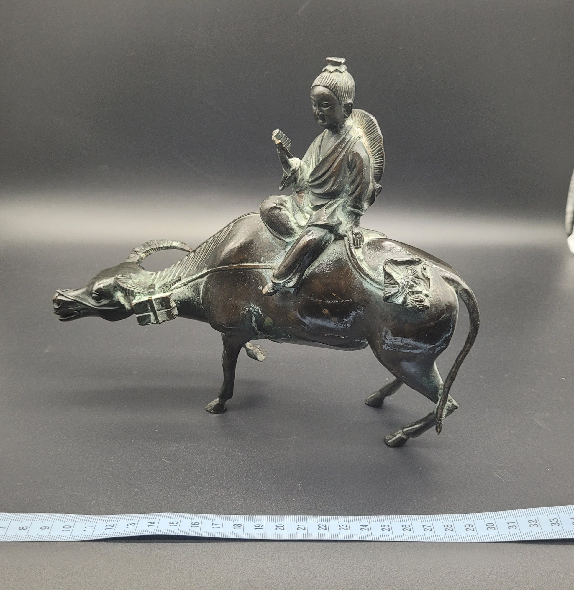 Antique Chinese Bronze of Lohan Seated On An Ox 19th Century