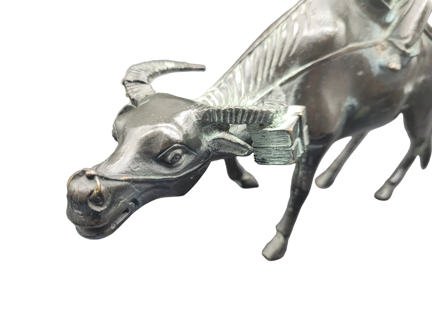 Antique Chinese Bronze of Lohan Seated On An Ox