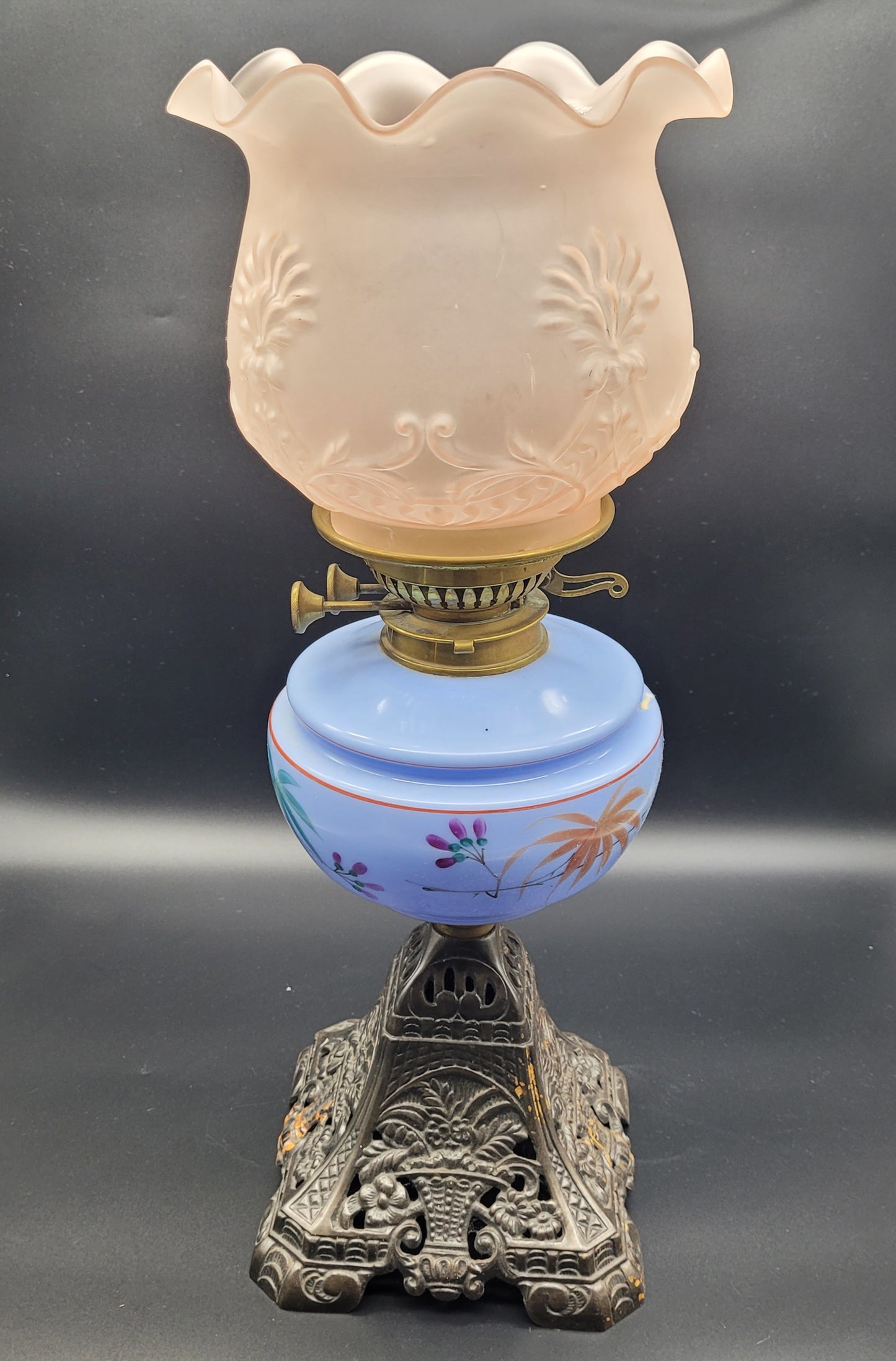 Antique Oil Lamp cast iron base 19th century