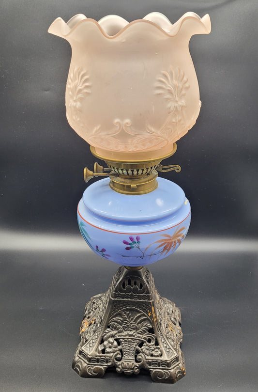 Antique Oil Lamp cast iron base 19th century