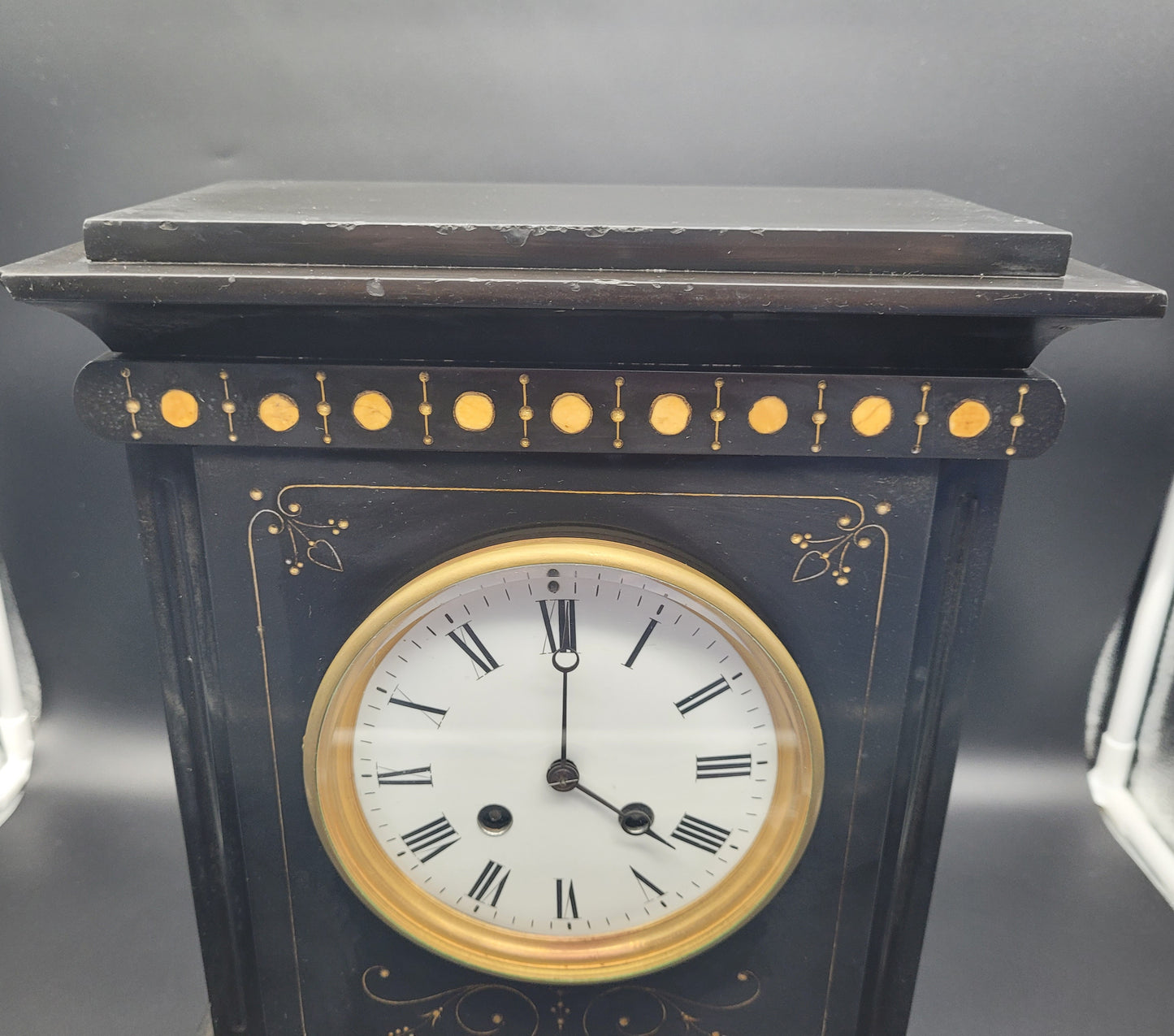Large Antique Slate Clock With Bell 19th Century Clocks