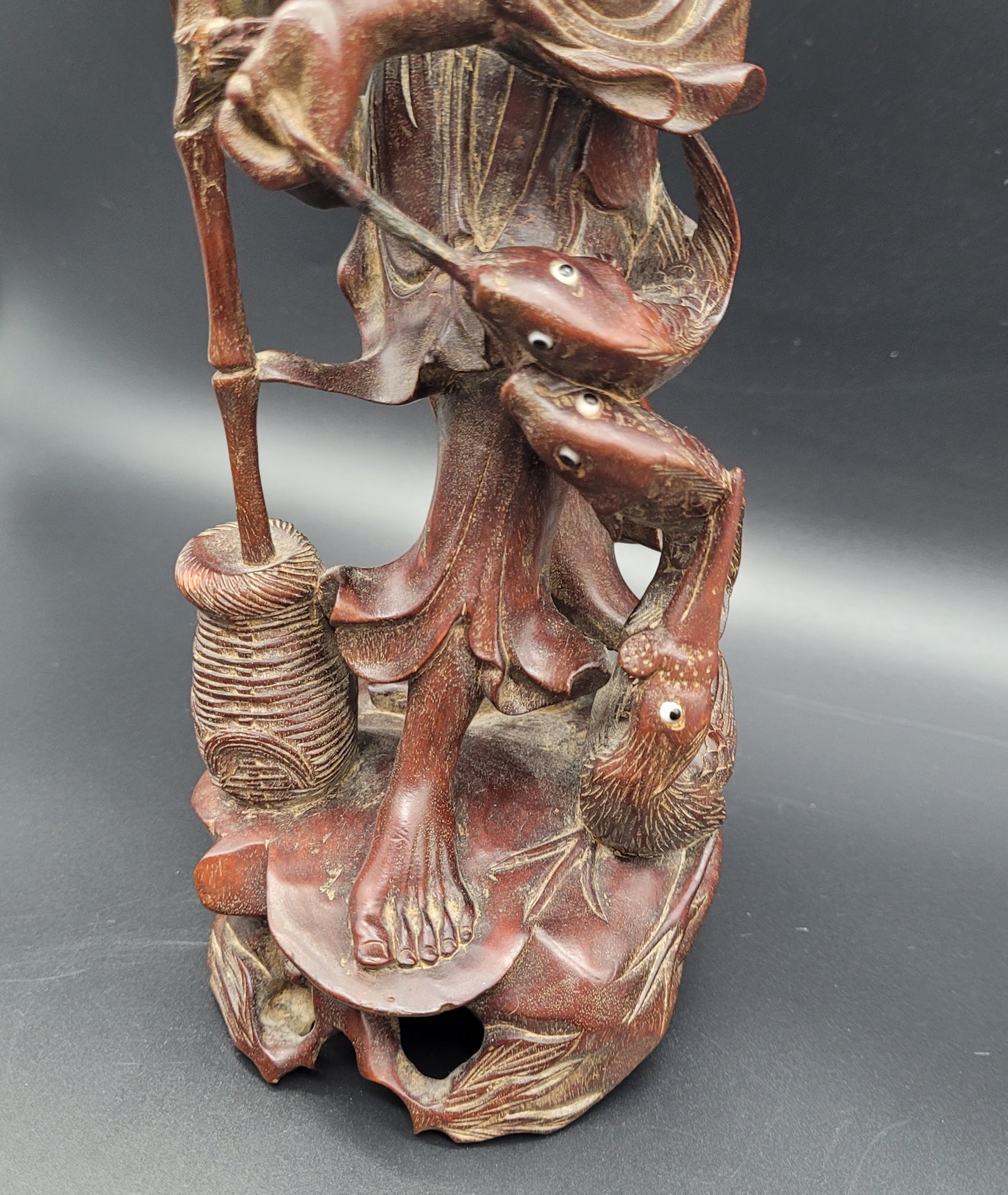 Antique Chinese 19th Century Wood Carving Fisherman Figure