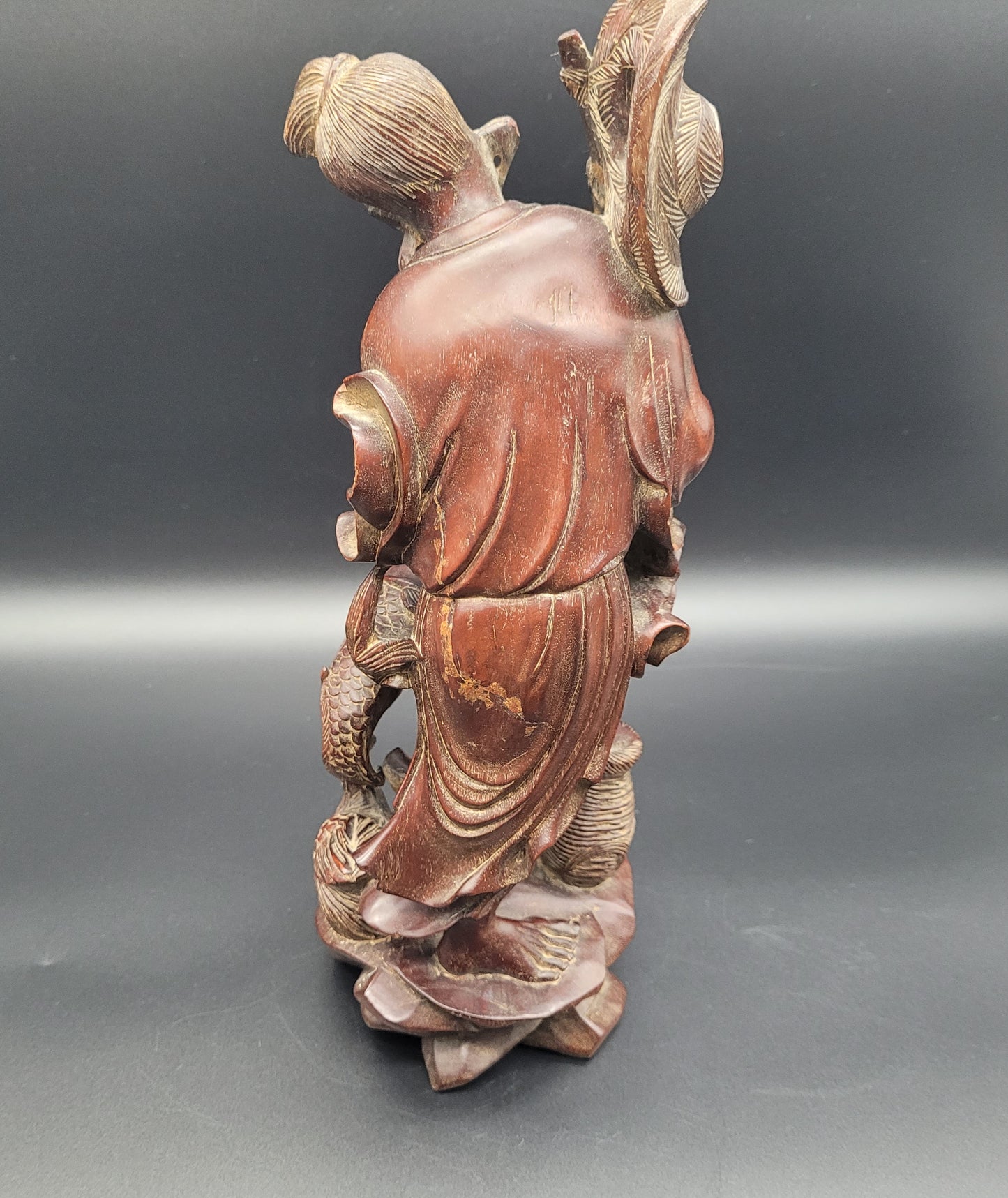 Antique Chinese 19th Century Wood Carving Fisherman Figure