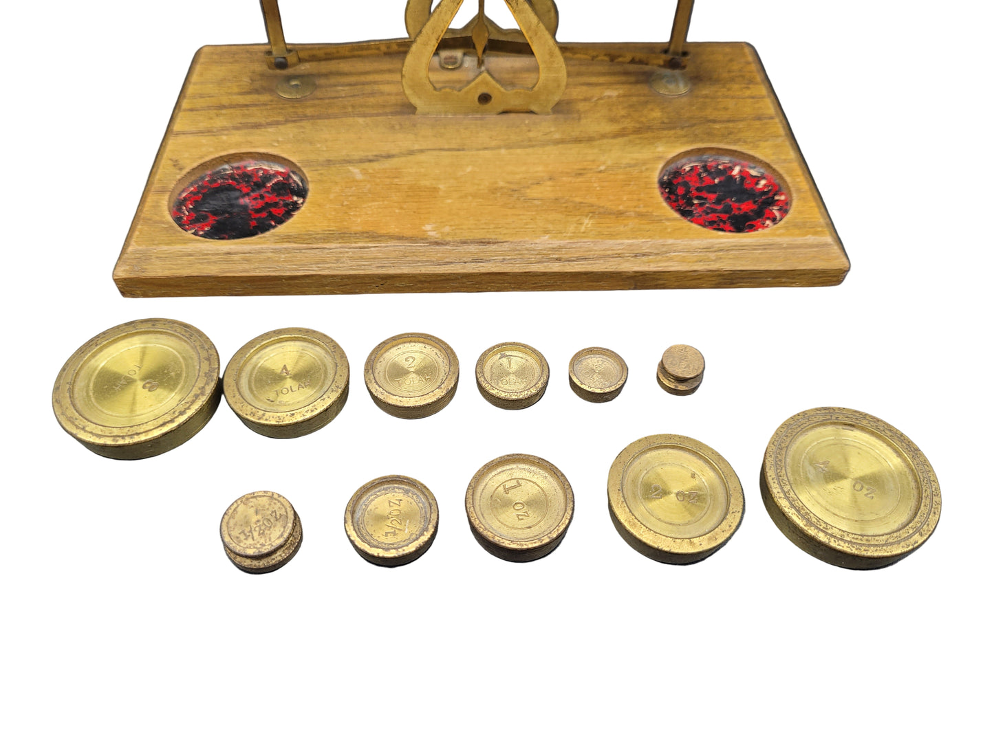 Antique Brass Postal Scales & Weights “Warranted Accurate “ Desk Scales