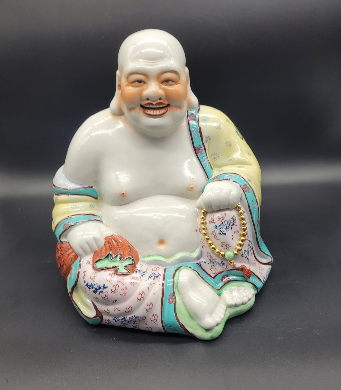 Vintage Chinese Famille Rose Porcelain Happy Buddha Statue LARGE Size