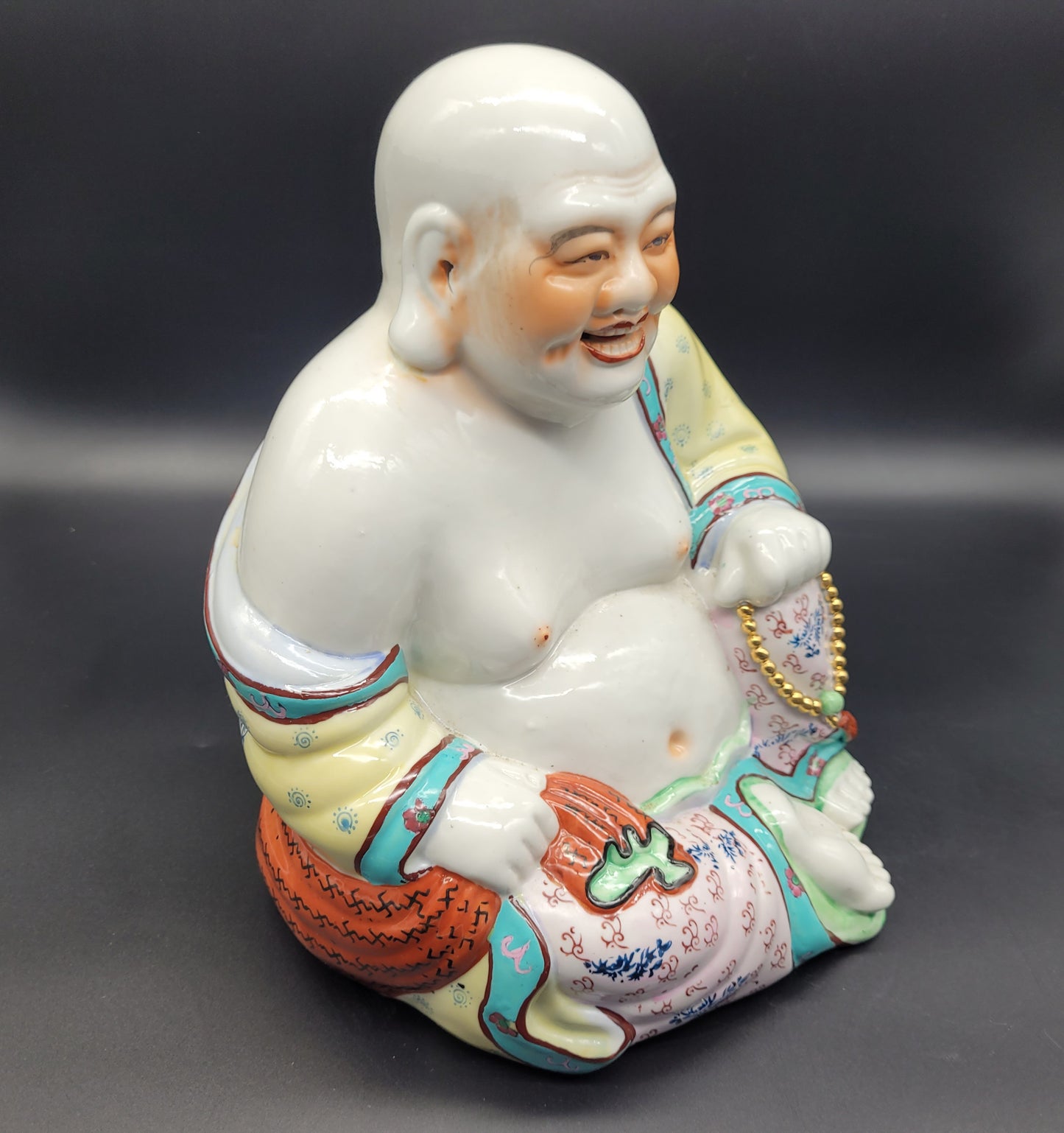 Vintage Chinese Famille Rose Porcelain Happy Buddha Statue LARGE Size