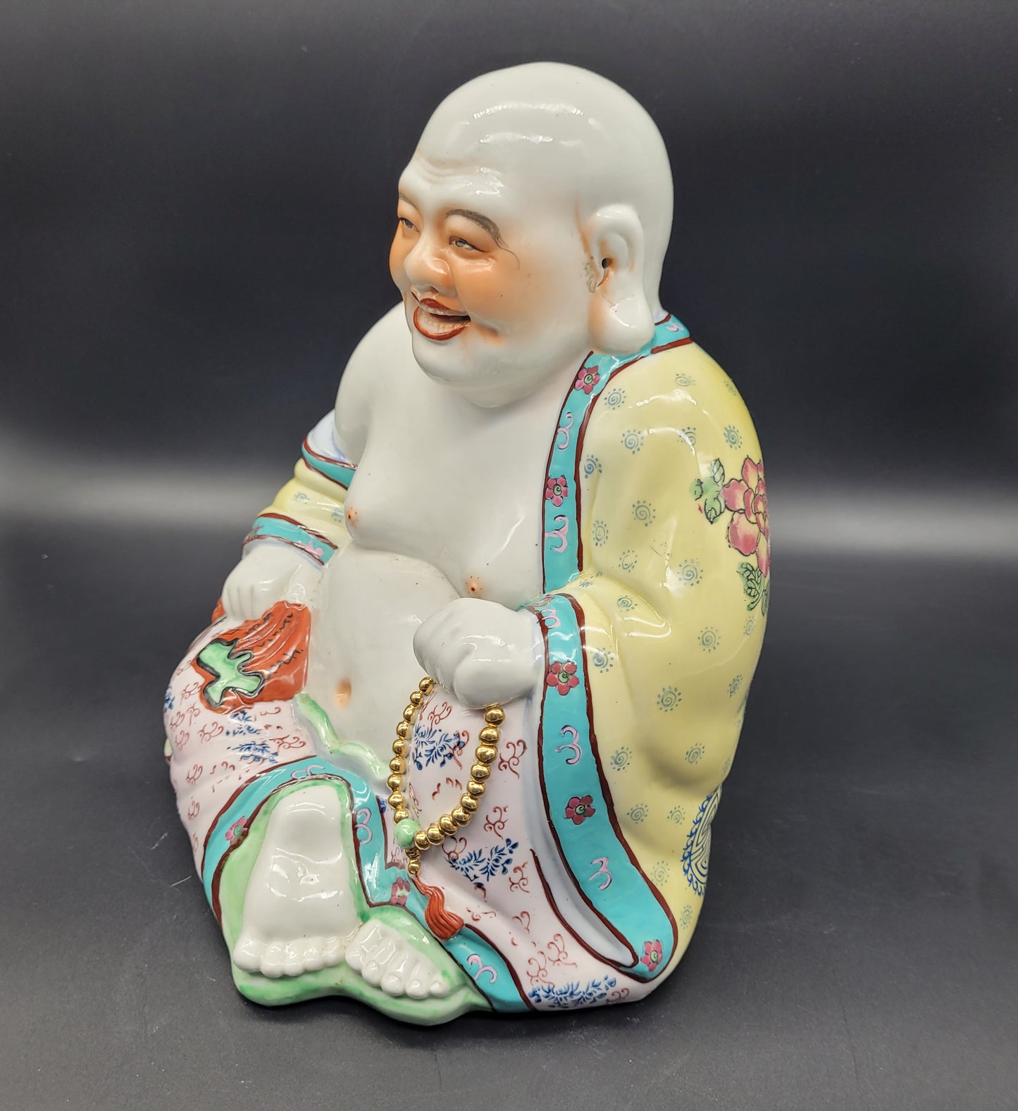 Vintage Chinese Famille Rose Porcelain Happy Buddha Statue LARGE Size