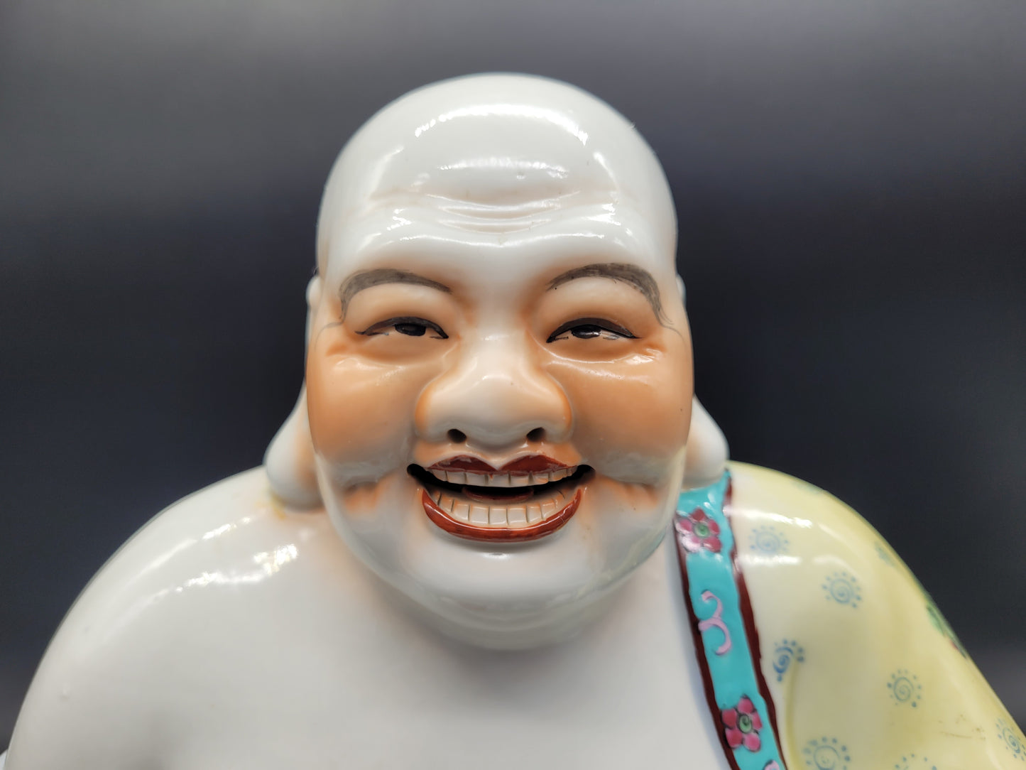 Vintage Chinese Famille Rose Porcelain Happy Buddha Statue LARGE Size