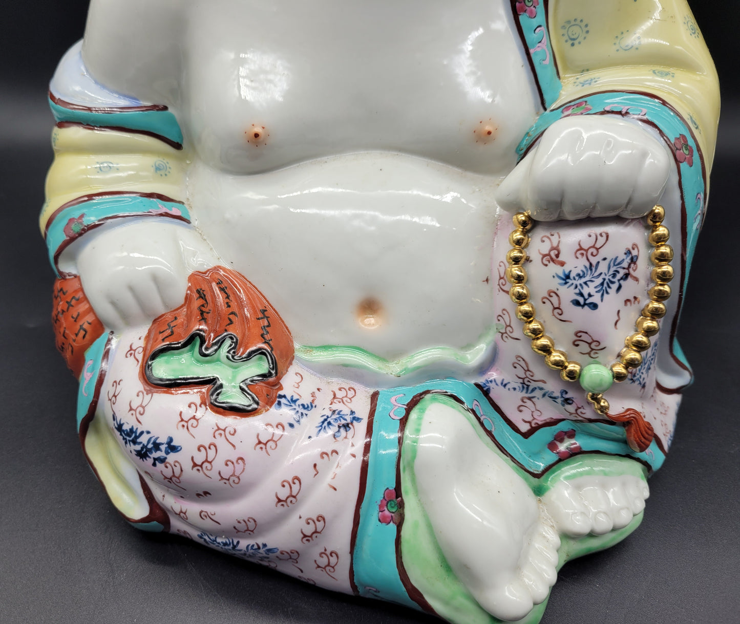 Vintage Chinese Famille Rose Porcelain Happy Buddha Statue LARGE Size