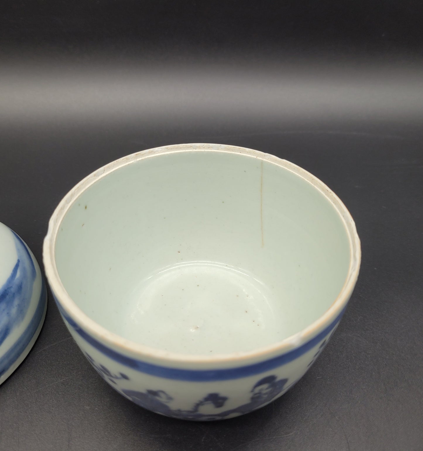 Antique Chinese porcelain lidded jar 19th Century scholars in a landscape