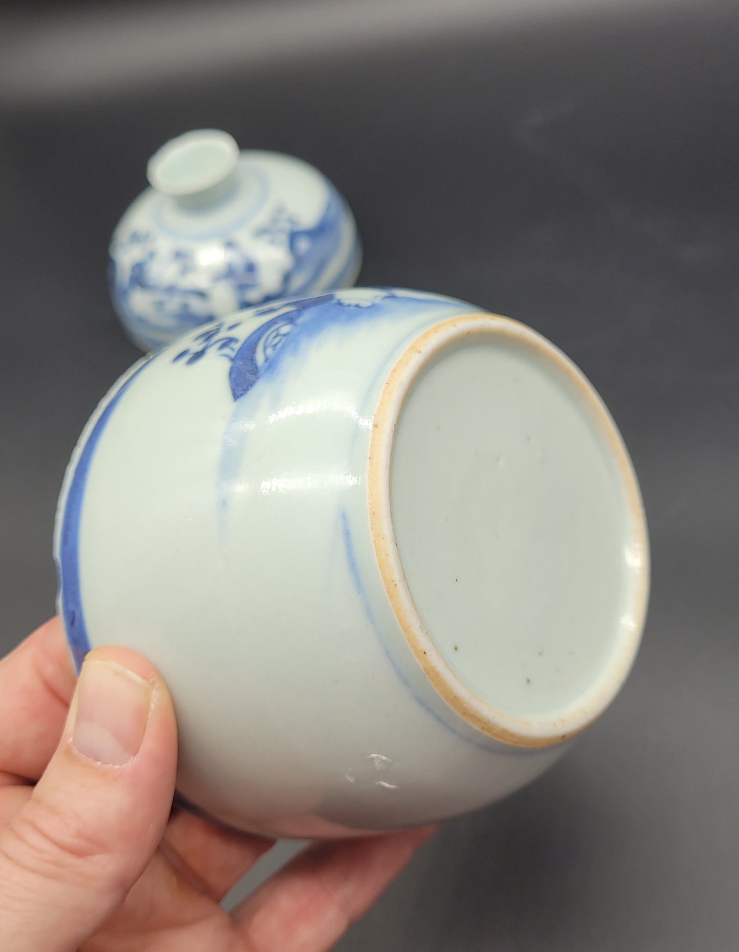 Antique Chinese porcelain lidded jar 19th Century scholars in a landscape