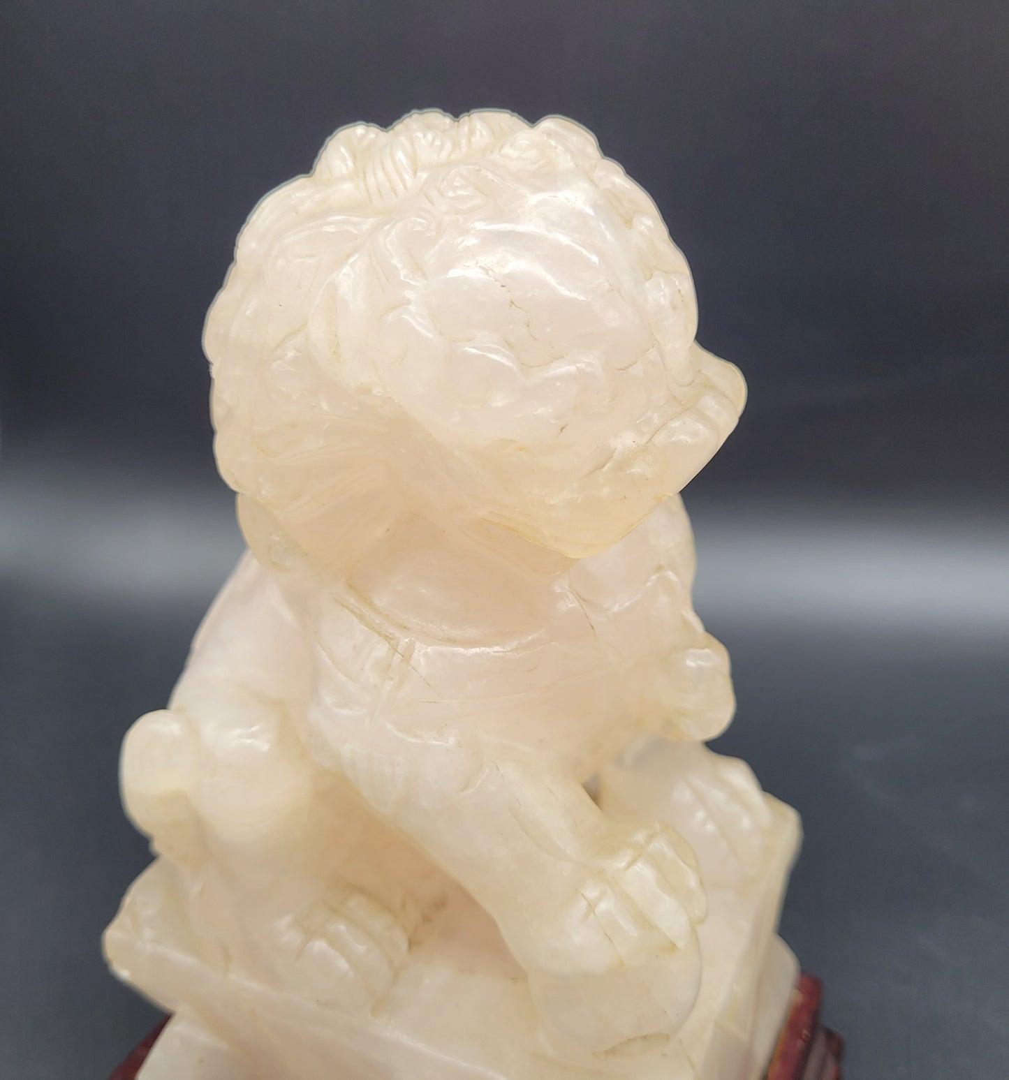 Chinese Antique Foo Dog ROSE QUARTZ Carvings Temple Dogs