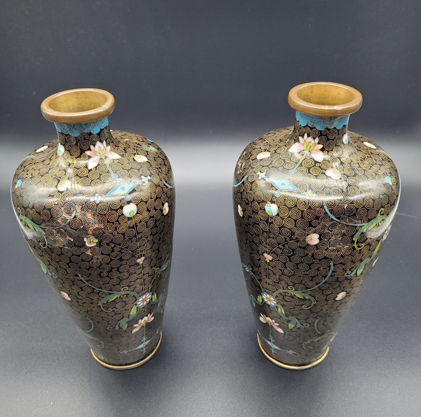 Two Antique Japanese Cloisonne 19th Century Vases