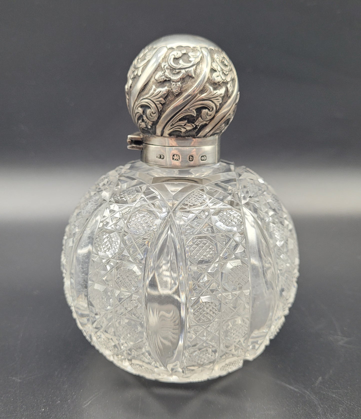 LARGE Antique Sterling Silver Top Scent Perfume Bottle