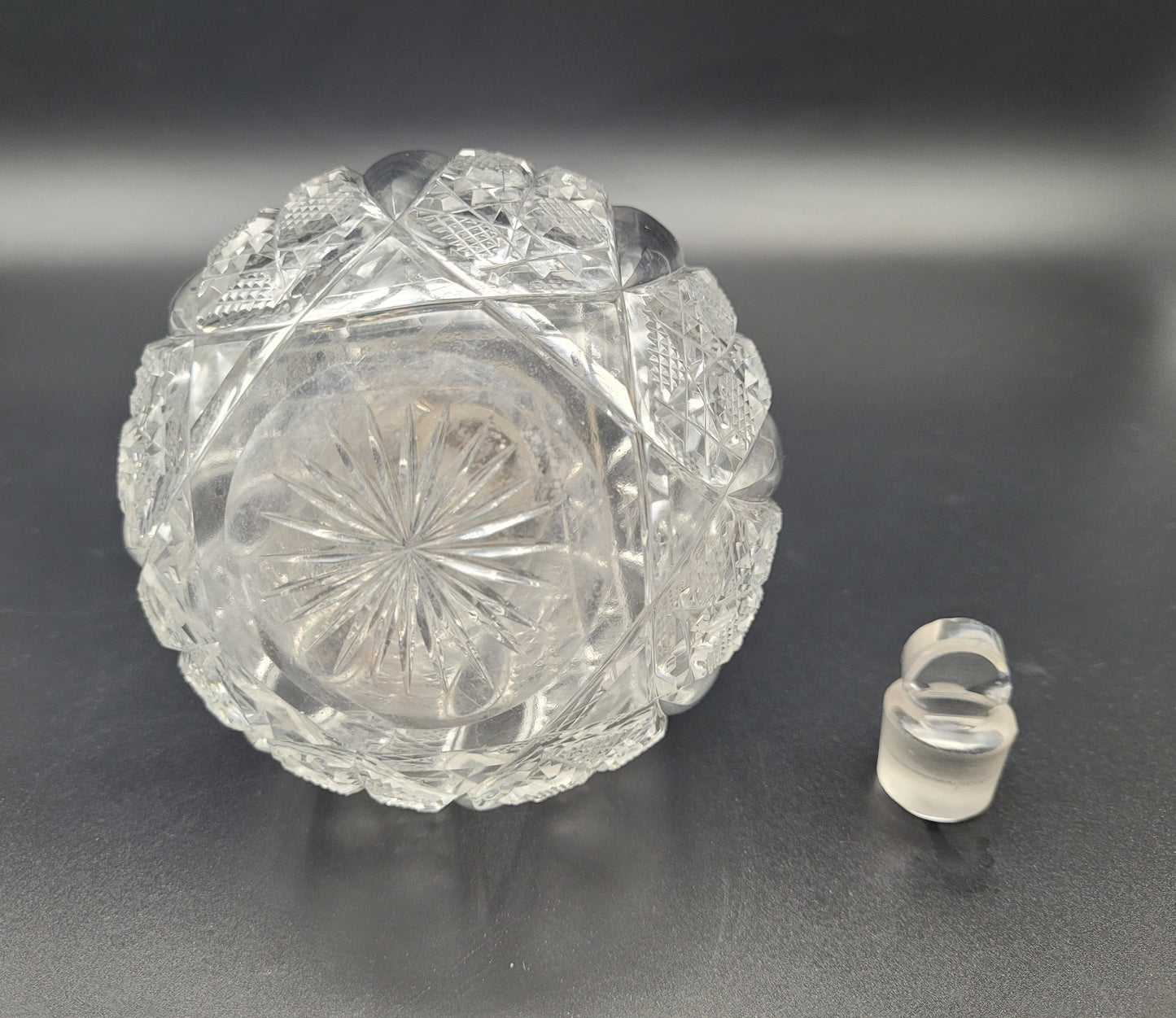 LARGE Antique Sterling Silver Top Scent Perfume Bottle Cut Crystal with Stopper