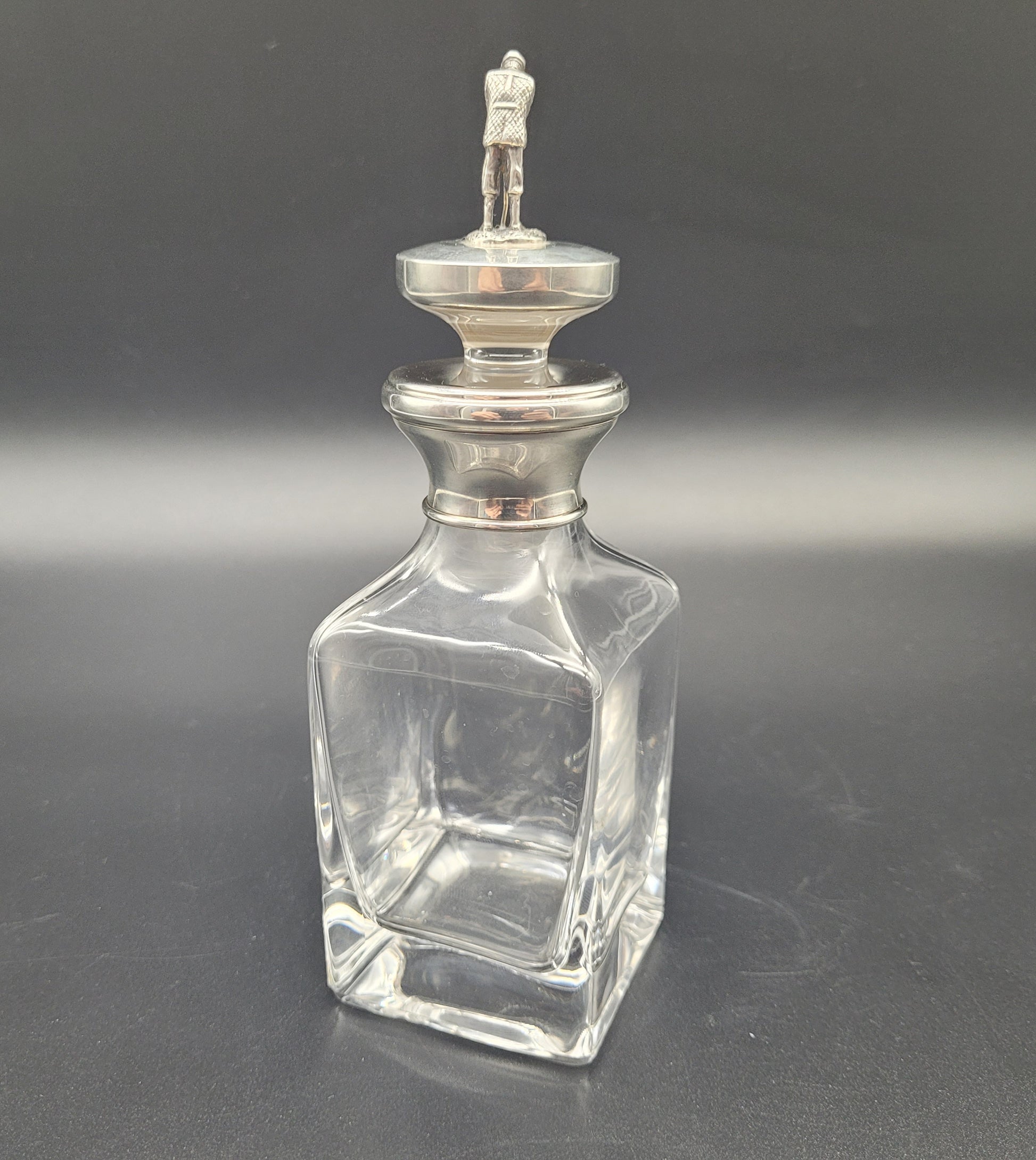 Sterling Silver & Crystal Golf Whiskey Decanter Golfer Stopper