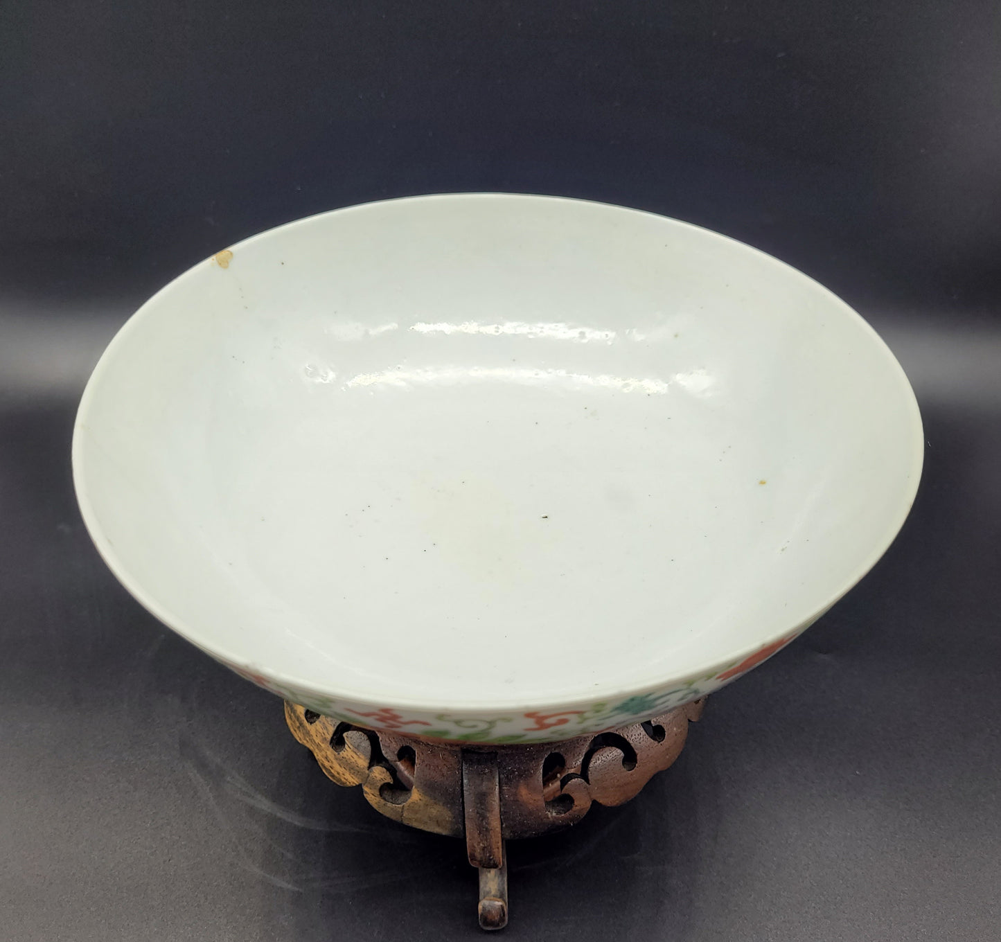 LARGE Chinese Guangxu Bowl and Antique Carved Wooden Stand