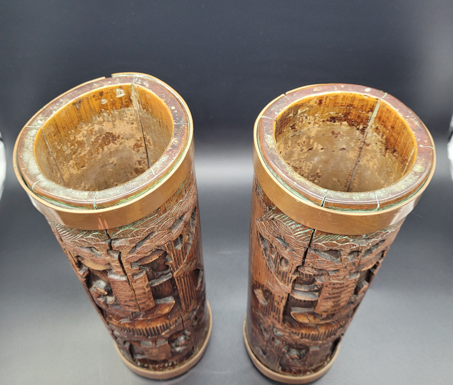 Chinese Qing 19th Century Carved Bamboo Brush Pots