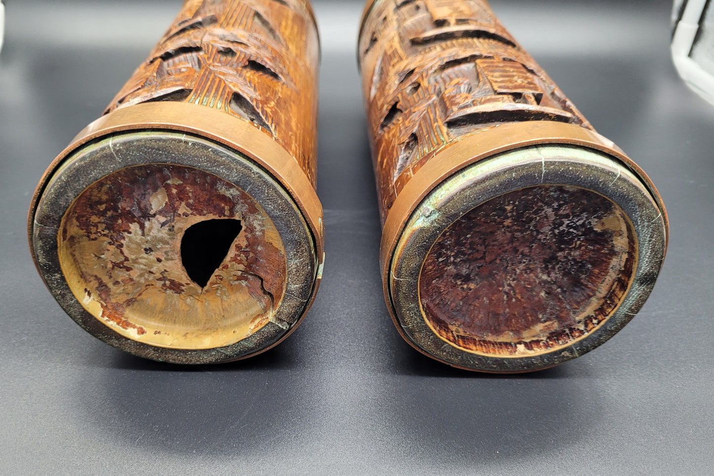 Chinese Qing 19th Century Carved Bamboo Brush Pots