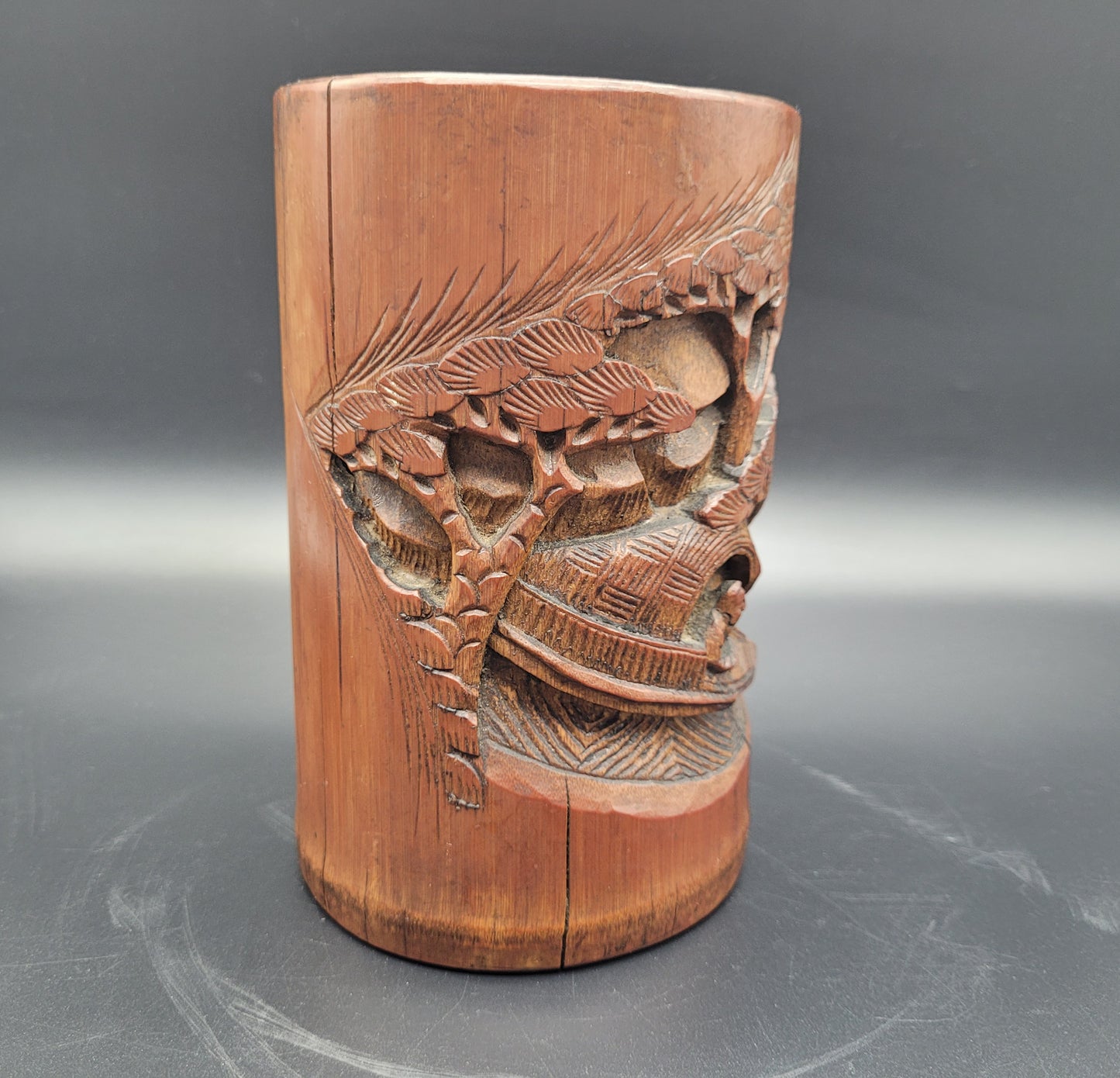 Chinese Qing 19th Century Carved Bamboo Brush Pot