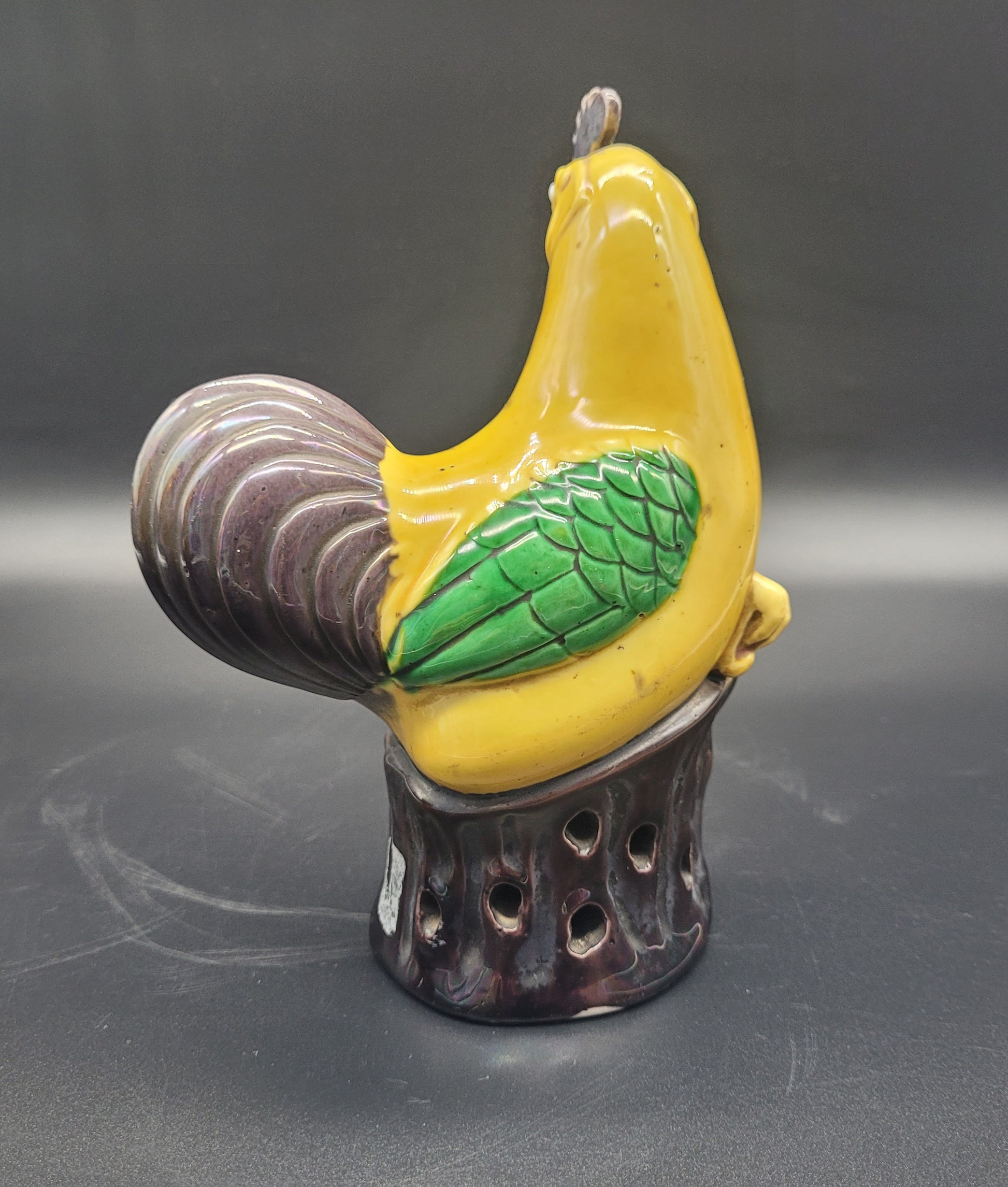 Antique Chinese Qing Yellow Glazed Pottery Hens / Cockerels