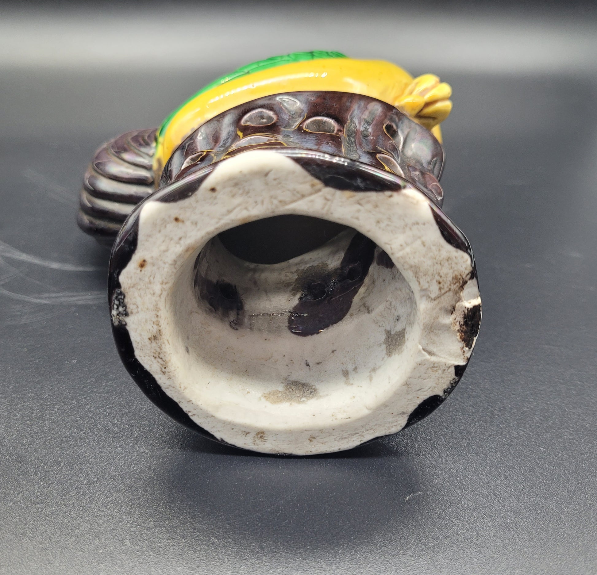 A Pair of Antique Chinese Qing Yellow Glazed Pottery base of the figurine