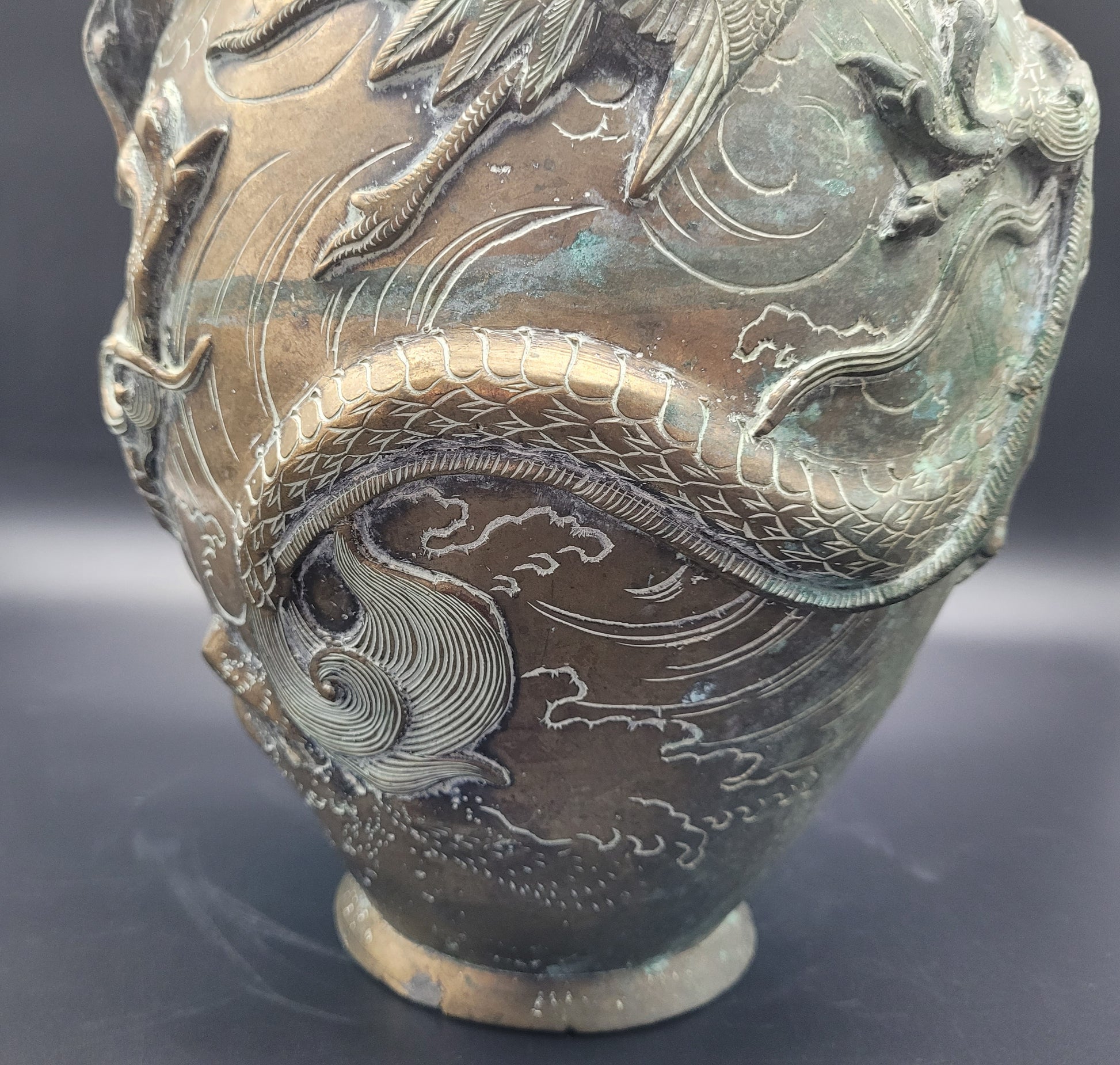 LARGE Japanese Meiji Bronze Dragon Vase 19th Century Signed to the base