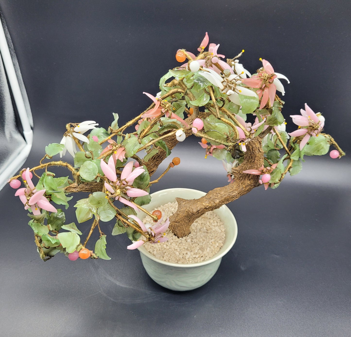 Chinese Vintage Glass Cherry Blossom Bonsai Tree