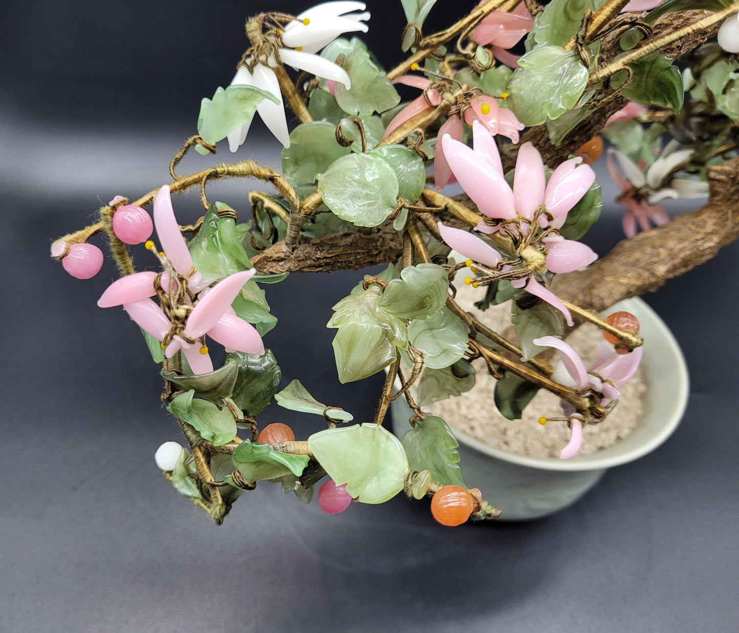 Chinese Vintage Glass Cherry Blossom Bonsai Tree