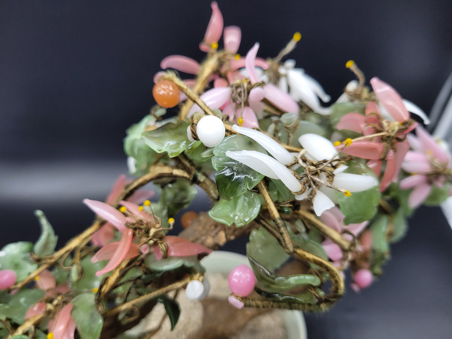 Chinese Vintage Glass Cherry Blossom Bonsai Tree