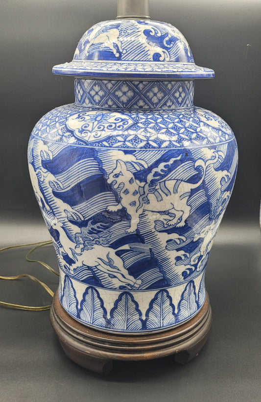 Rare HUGE Vintage Frederick Cooper Chinese Style Lamp Mythical Beasts