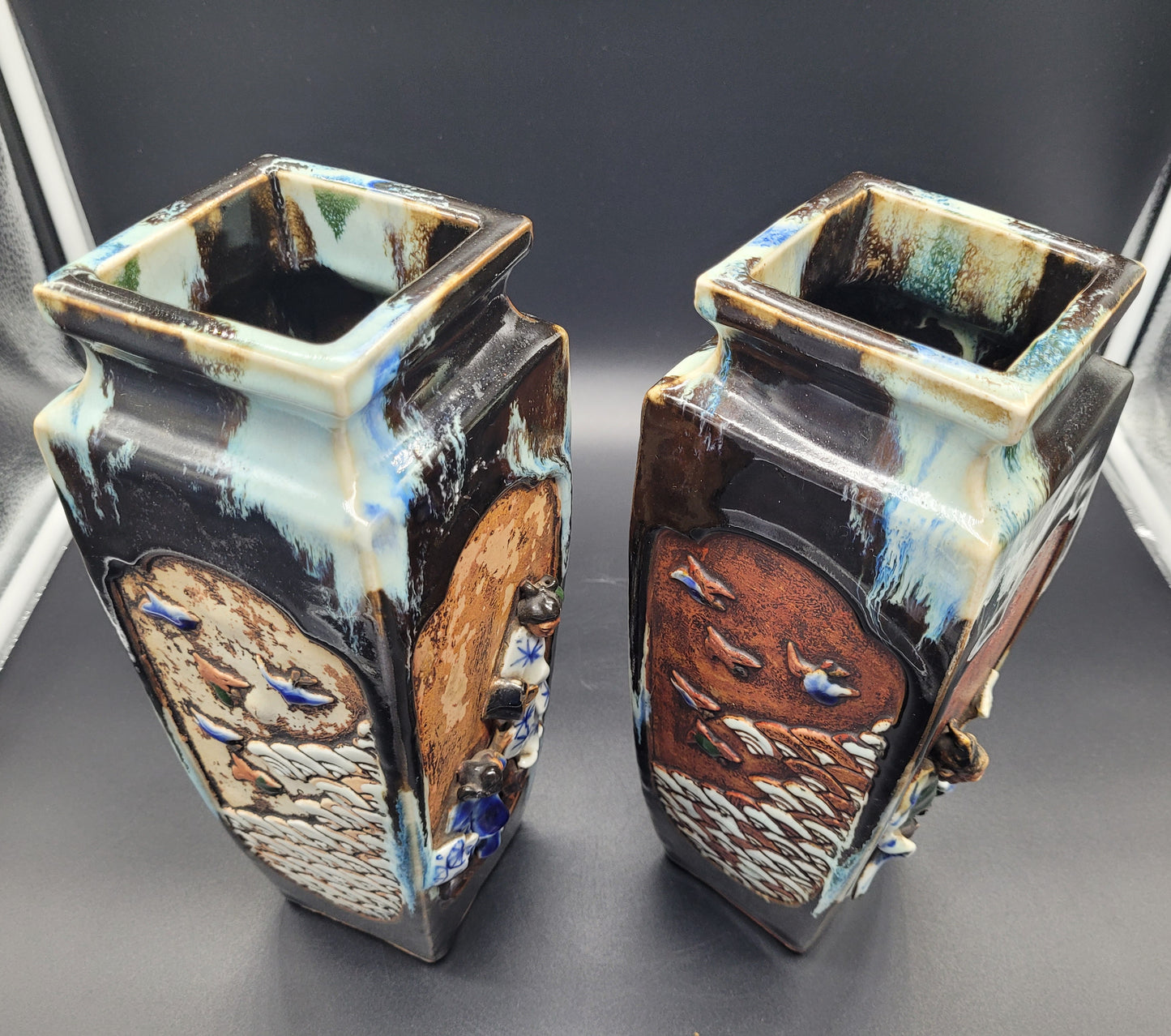 These Vases are some of the best examples of Sumida Gawa Pottery That you will find with a really great shape to the vases that would fit into any interior ANTIQUES ONLINE USA