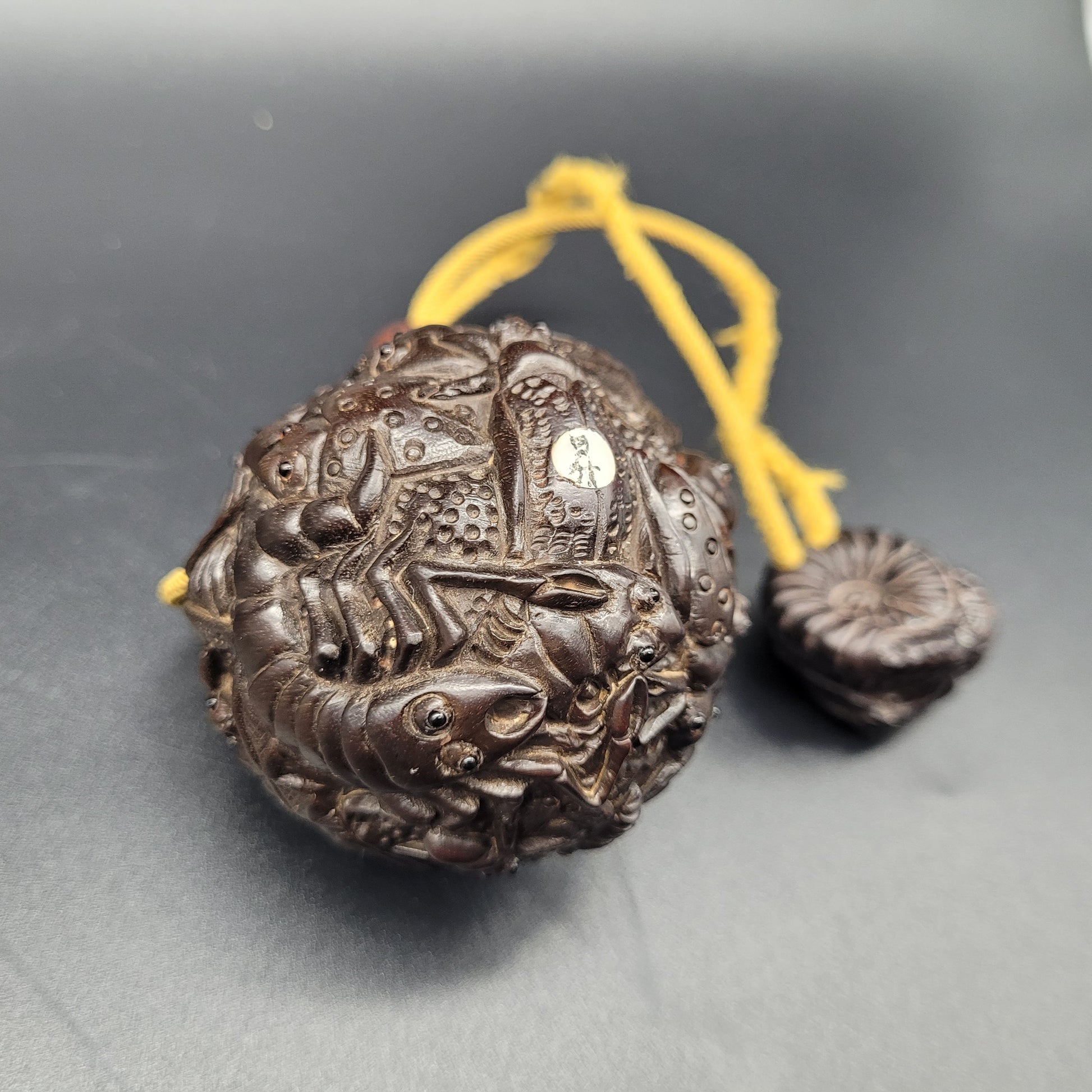 Japanese Meiji Carved Wooden Inro & Netsuke with insects