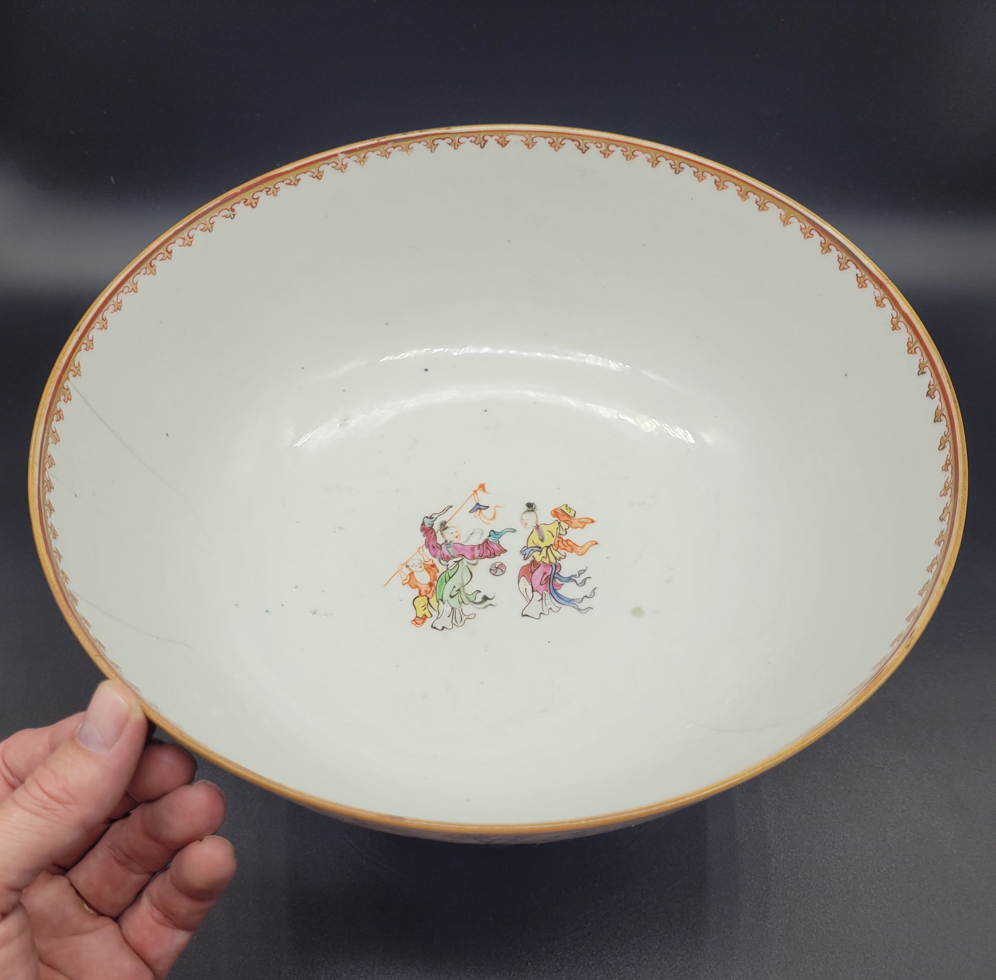 Chinese 18th Century Famille Rose Export Punch Bowl On Stand Buy antiques USA