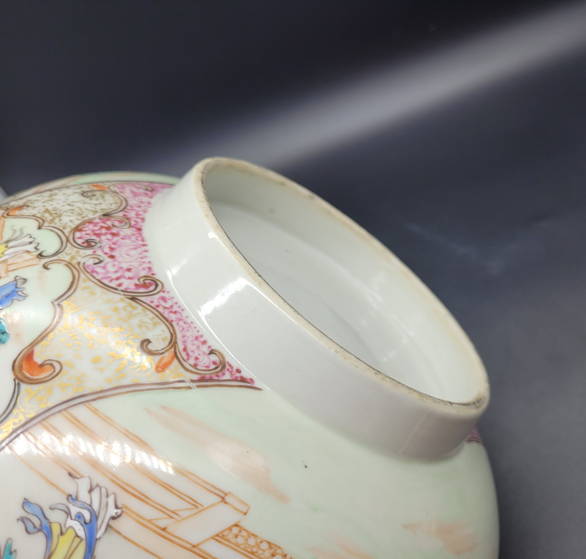 Chinese 18th Century Famille Rose Export Punch Bowl On Stand