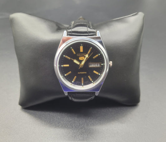Antiques & Collectables Vintage SEIKO 5 Automatic Mens Watch Black Dial