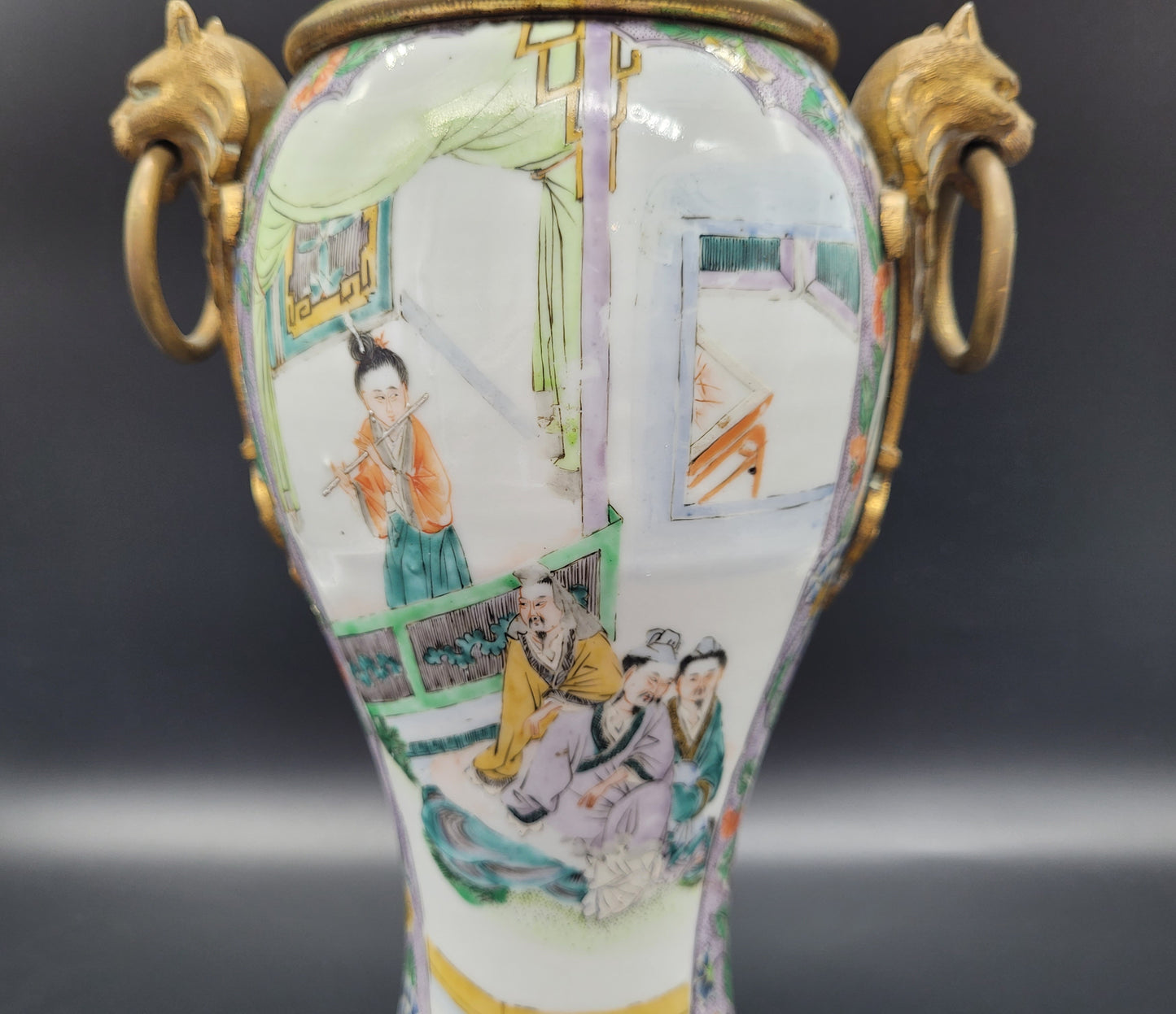 Beautiful Antique Chinese 18th /19th Century Famille Vert Vase With High Quality Ormolu Mounts. ANTIQUES ONLINE USA