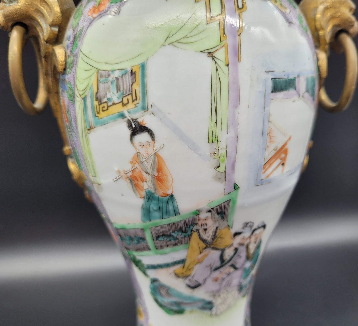 Beautiful Antique Chinese 18th /19th Century Famille Vert Vase With High Quality Ormolu Mounts. BUY ANTIQUES ONLINE
