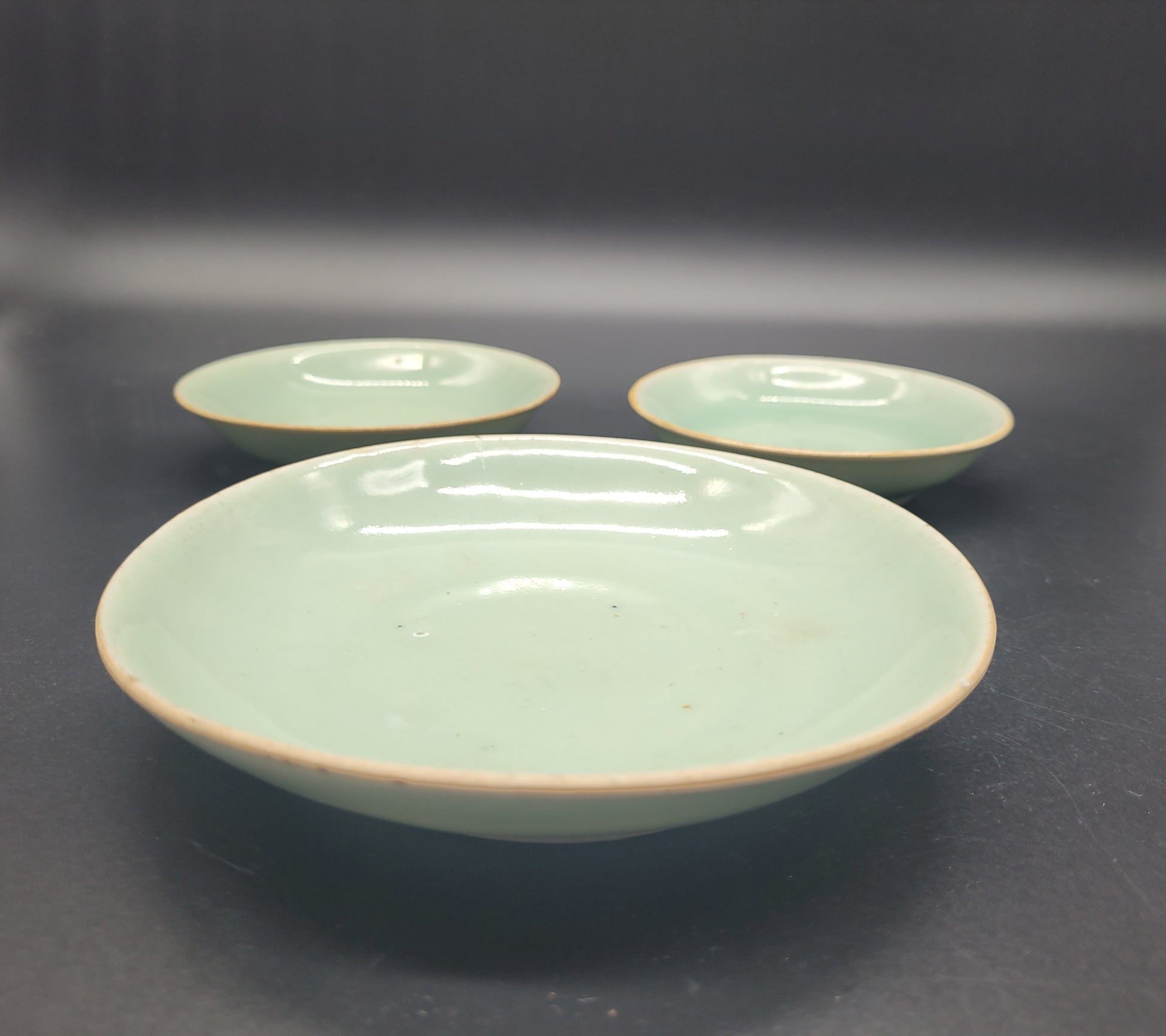Buy antiques online Three Really Nice Antique Chinese Longquan Celadon Plates / Bowls