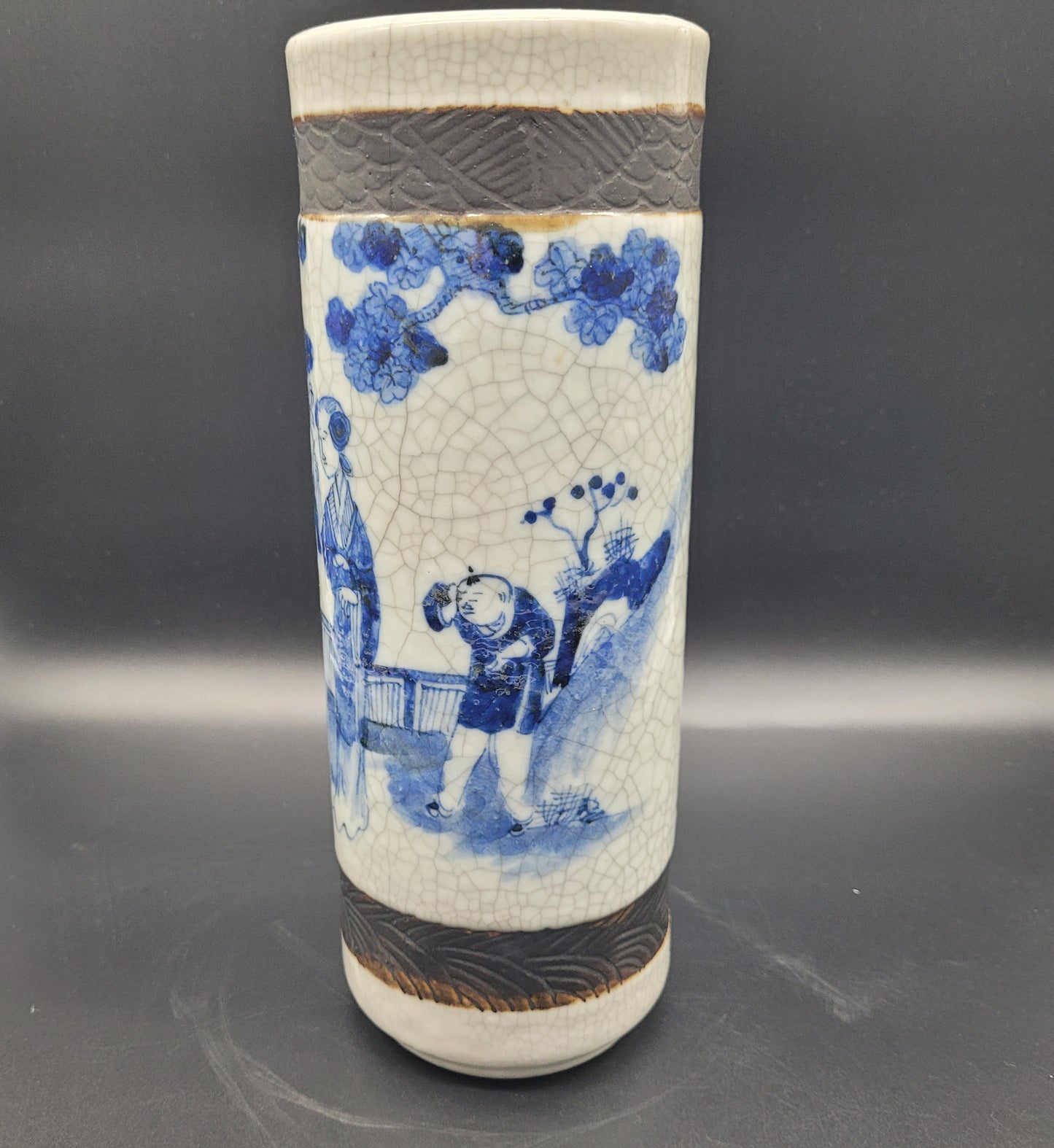 Really Nice Blue & White Crackle Glaze Chinese Nanking Qing Brush Pot / Vase KB ANTIQUES & JEWELLERY