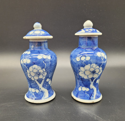 Two really good Chinese Antique Miniature Prunus Pattern Flower Vases  Dating to the 19th Century   Both vases are signed with a nicely done 4 character mark