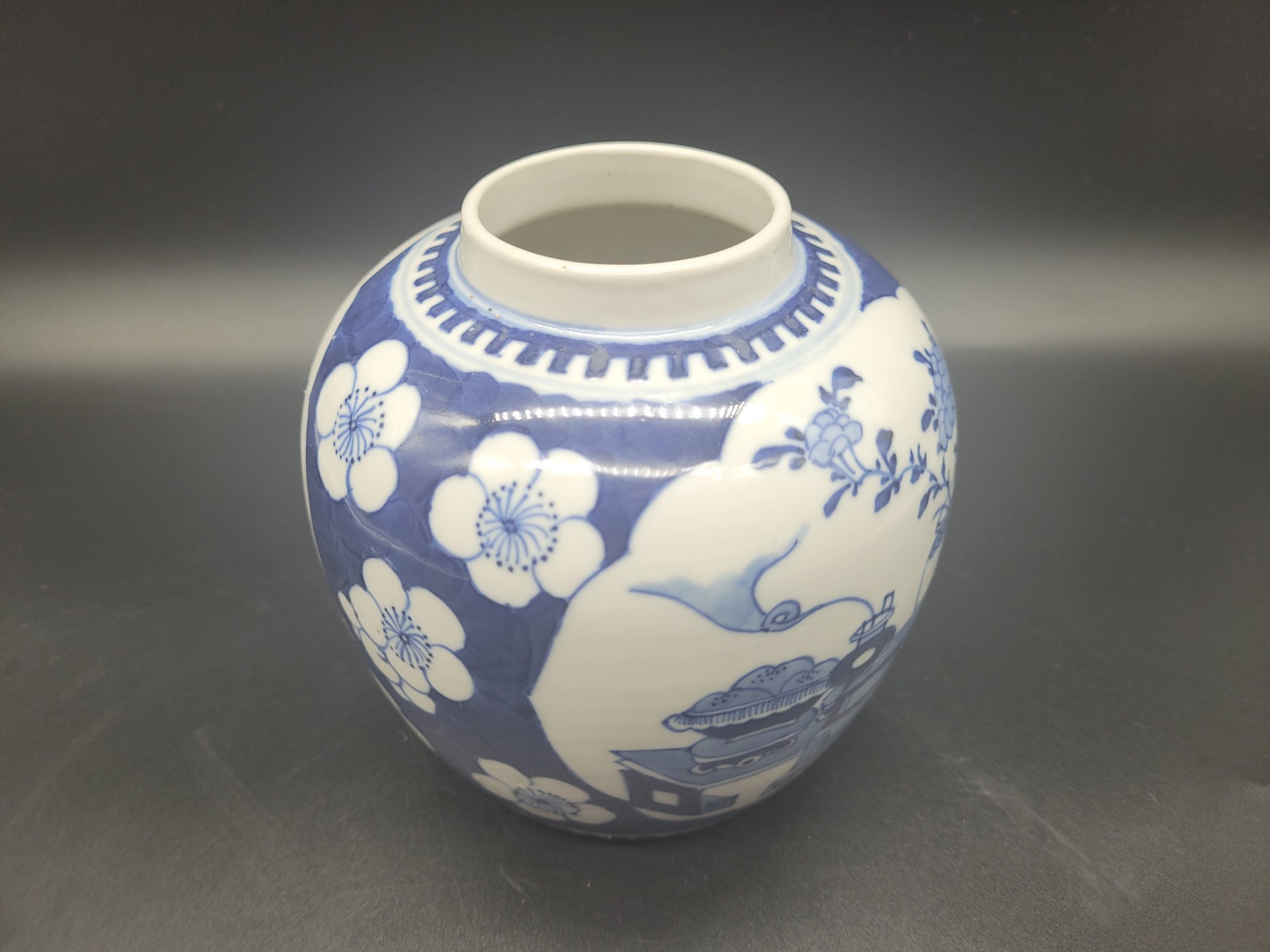 BUY ANTIQUES ONLINE Hand Painted Chinese 19th Century Ginger Jar & Lid Decorated in the Prunus Precious Objects Pattern 4 Character Mark