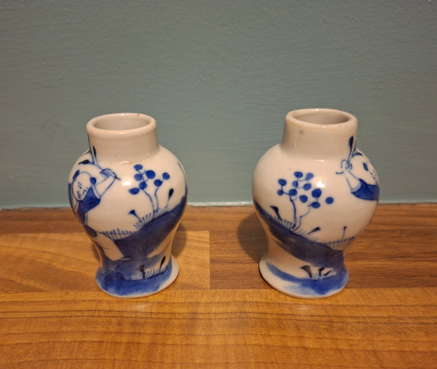 Chinese Miniature Vase Pair 19th Century Blue White Porcelain