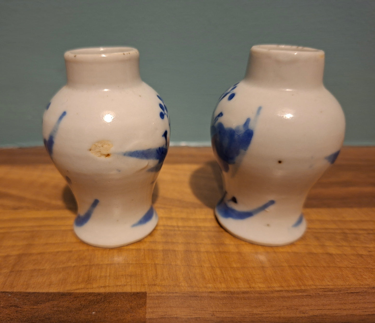 Chinese Miniature Vase Pair 19th Century Blue White Porcelain
